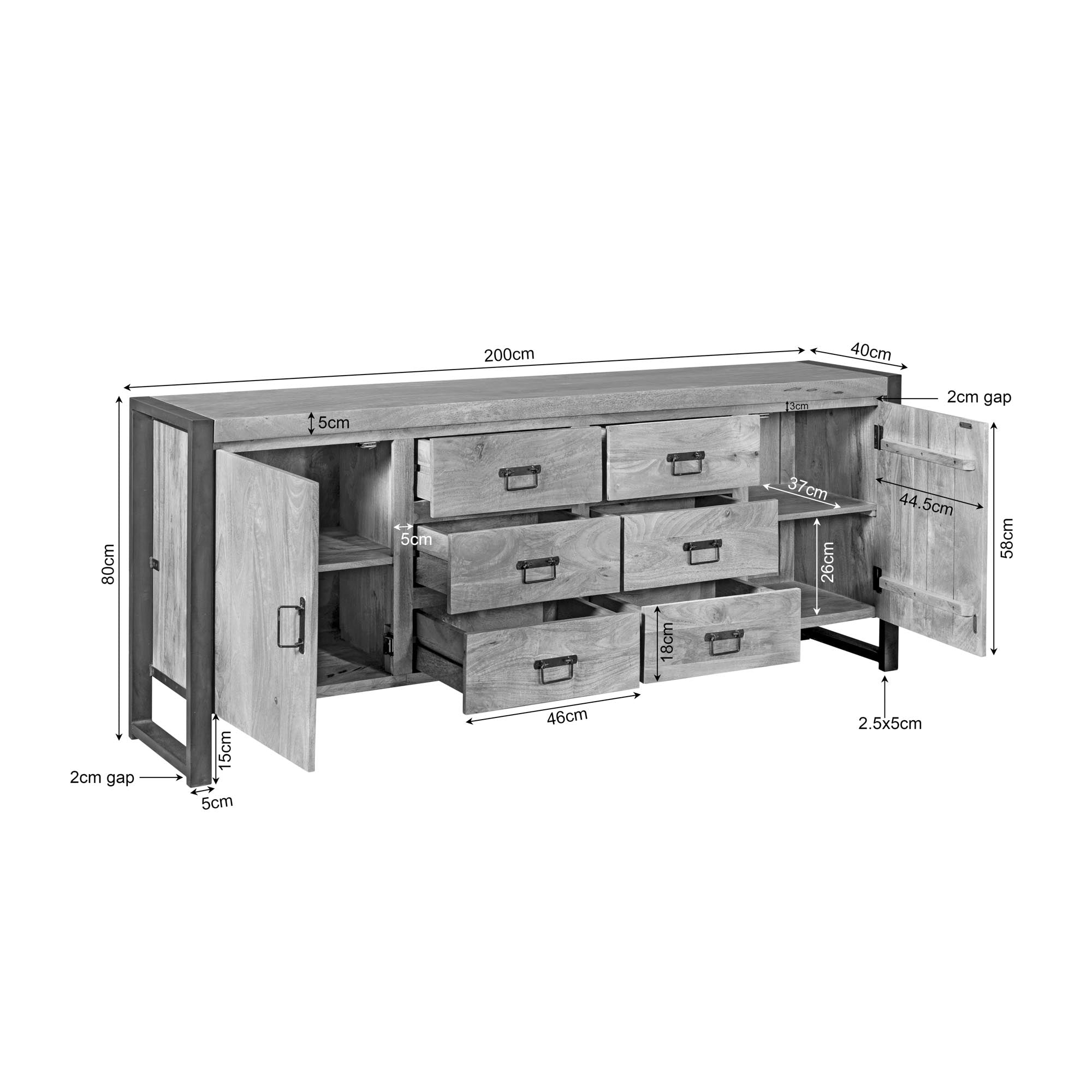 Dressoir Britt Naturel Mangohout  200 cm