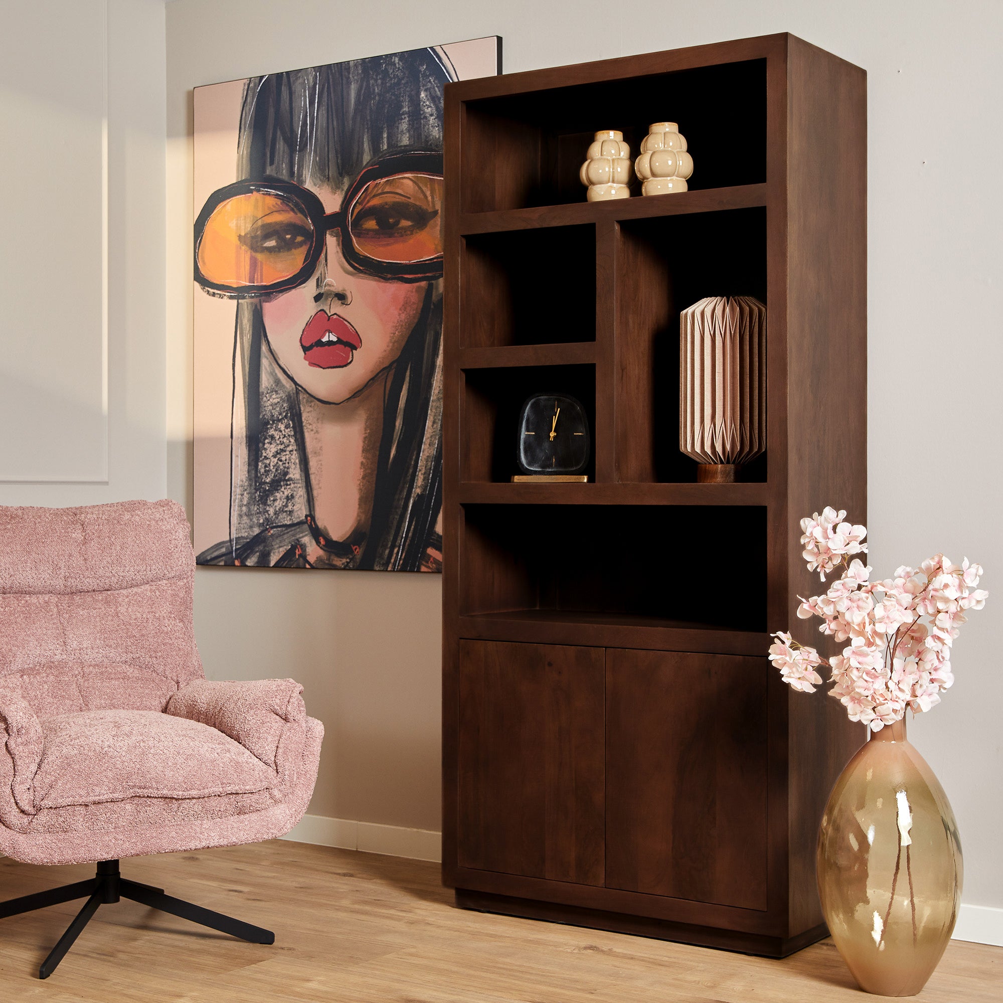 Vakkenkast Brussel Bruin Mangohout 90 cm