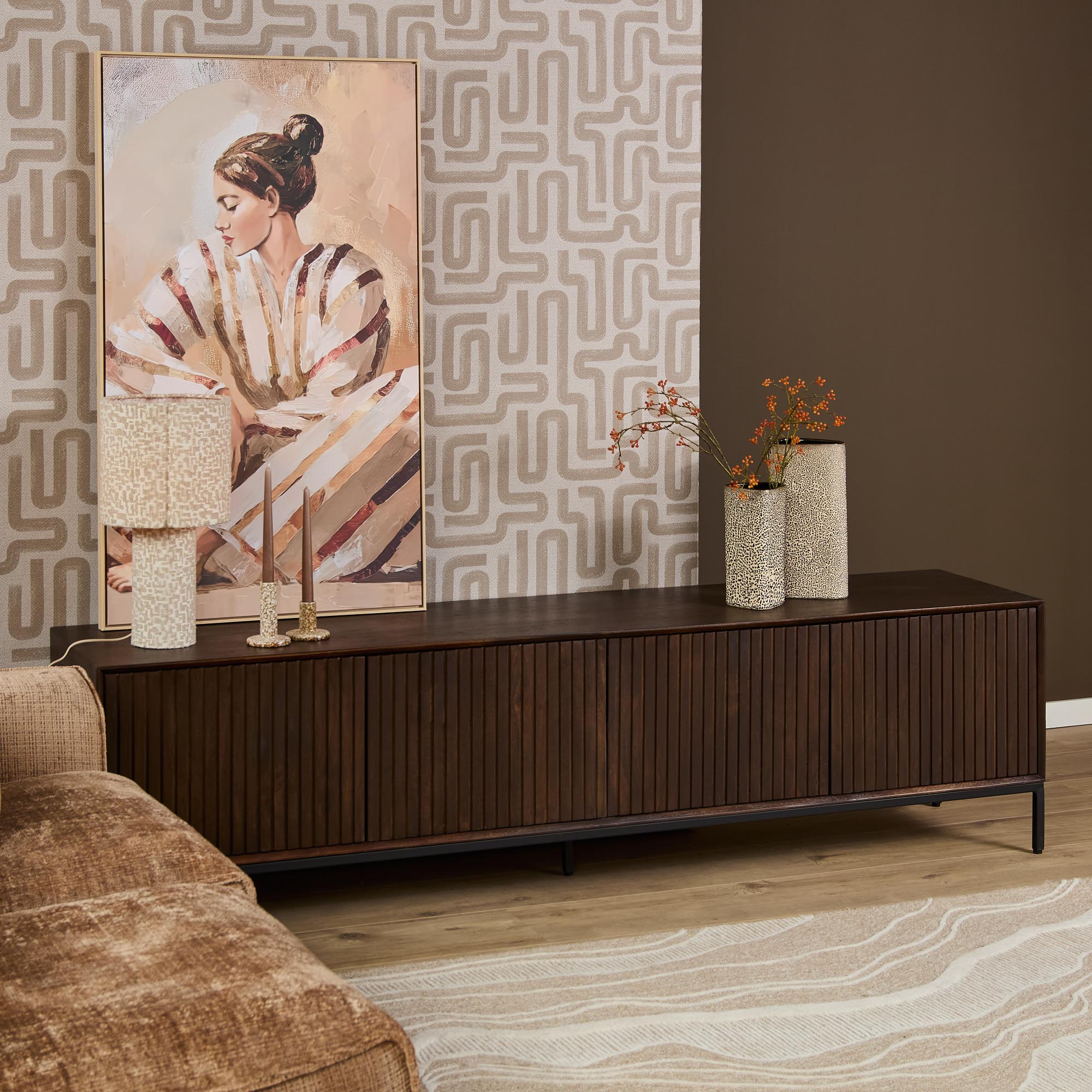 Tv-meubel Madison Walnoot 210 cm zijaanzicht