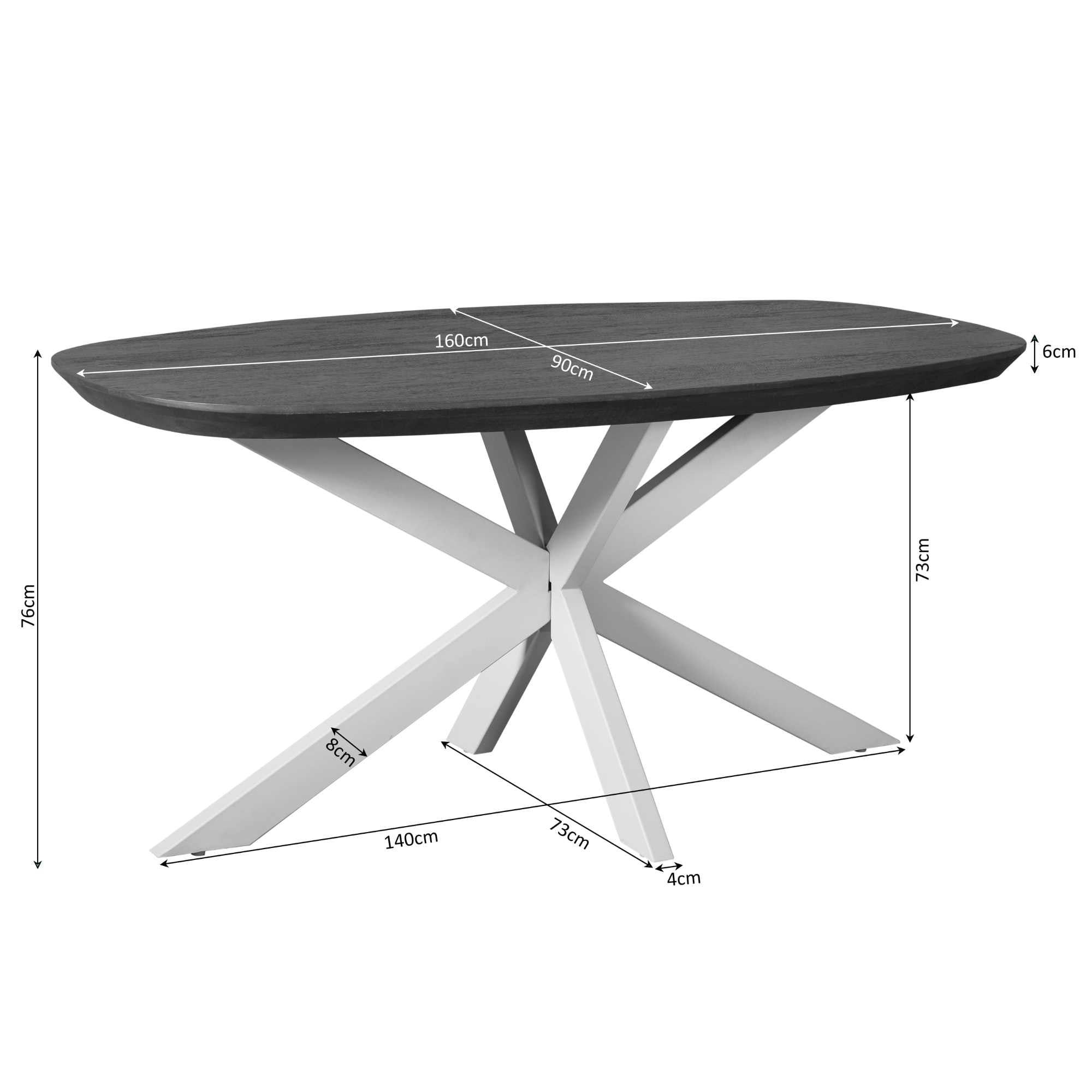 Deens ovale eettafel Madison Bruin Poot Zand Mangohout 160 cm