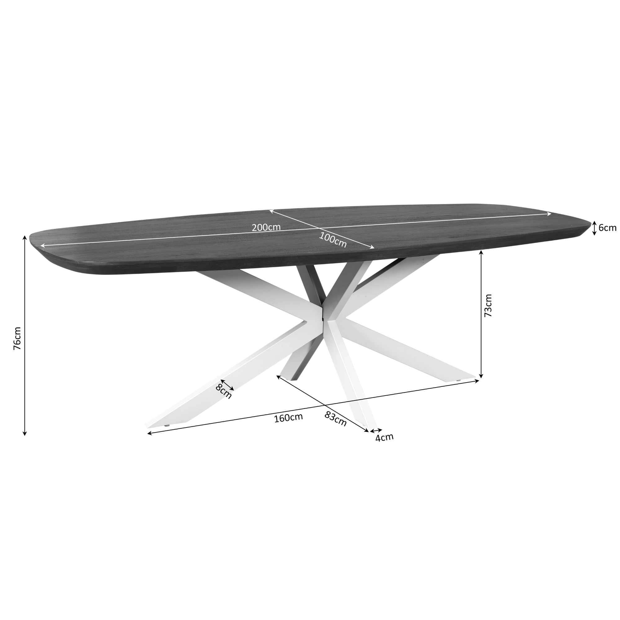 Deens ovale eettafel Madison Bruin Poot Zand Mangohout 200 cm