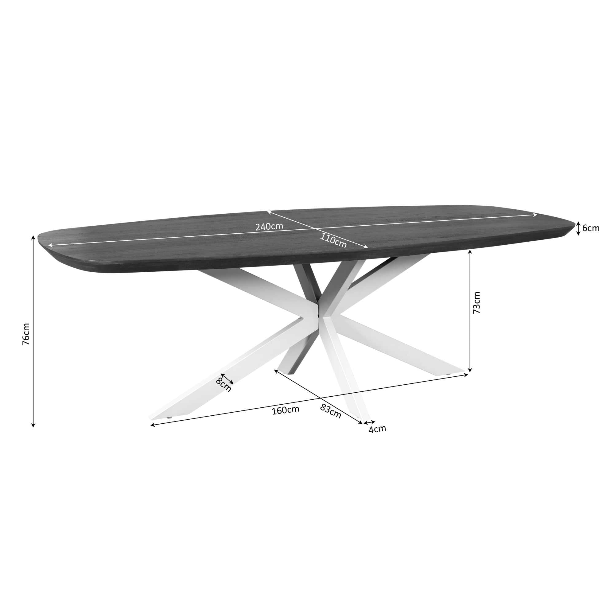Deens ovale eettafel Madison Bruin Poot Zwart Mangohout 240 cm