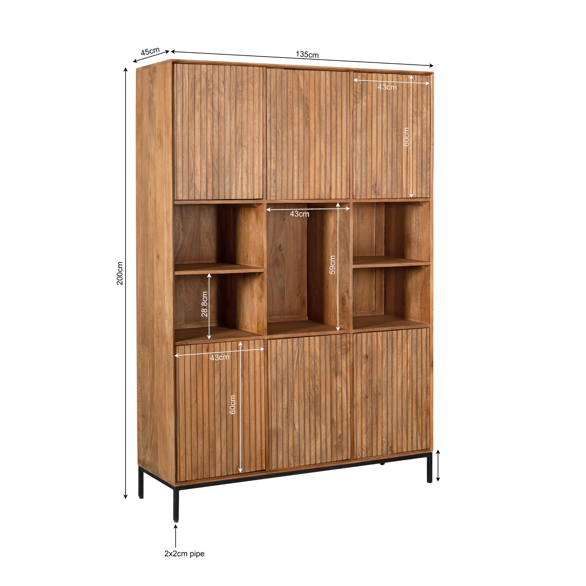 Vakkenkast Madison XL Naturel Mangohout 135 cm