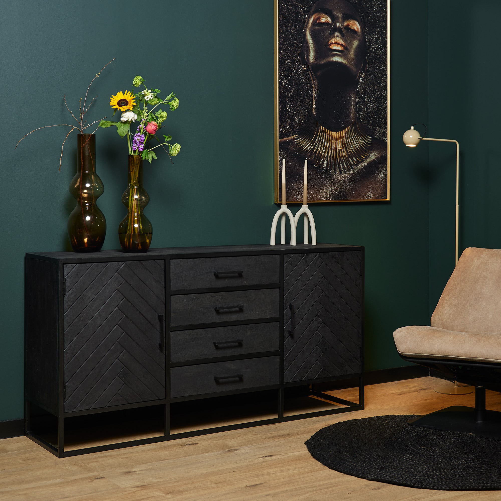 Dressoir New York Zwart Mangohout 165 cm