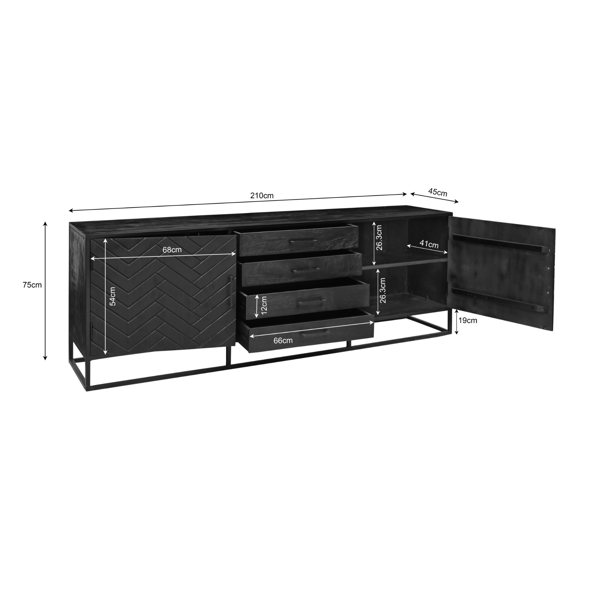 Dressoir New York Zwart Mangohout 210 cm - foto 4