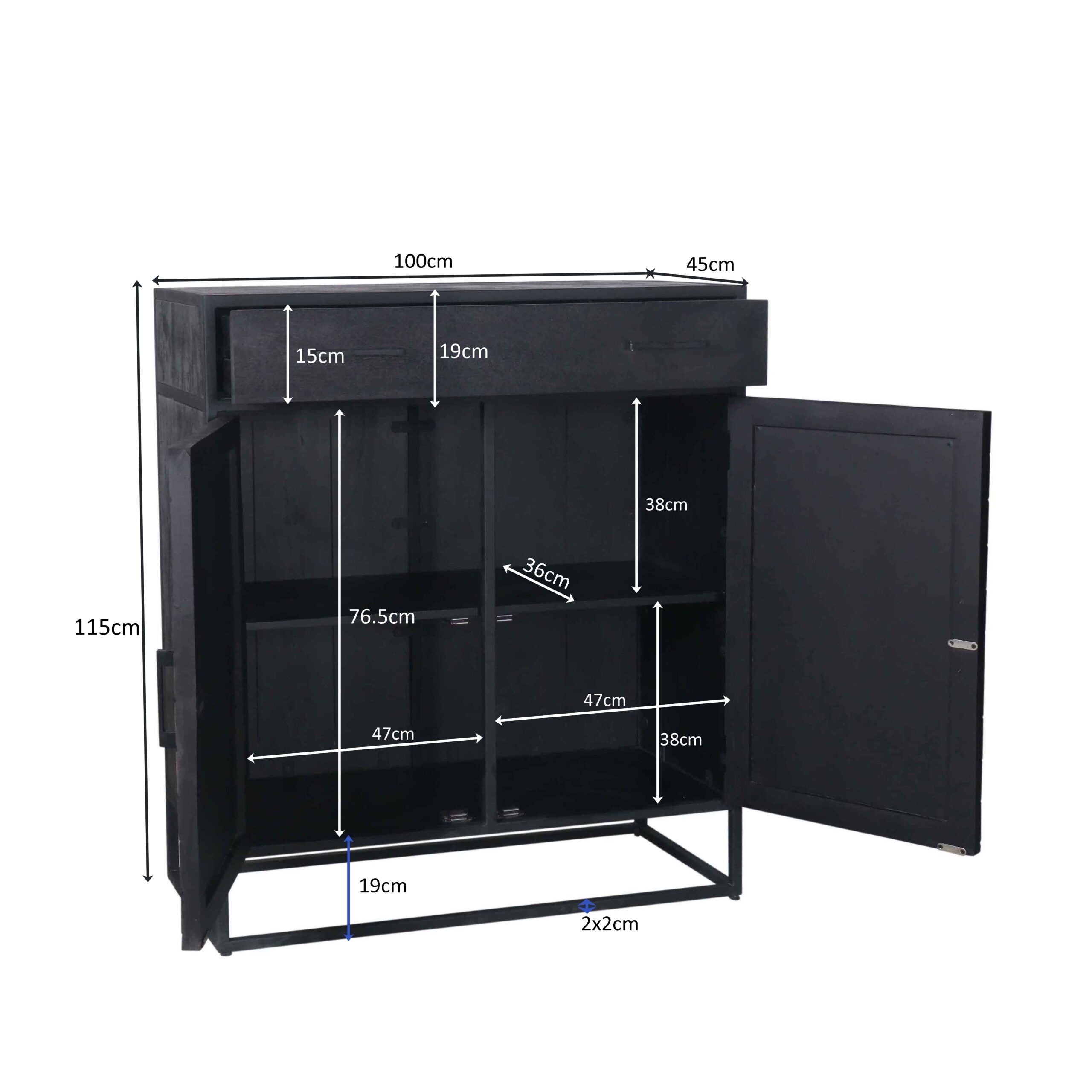 Kabinet New York Zwart Mangohout 100 cm - foto 10