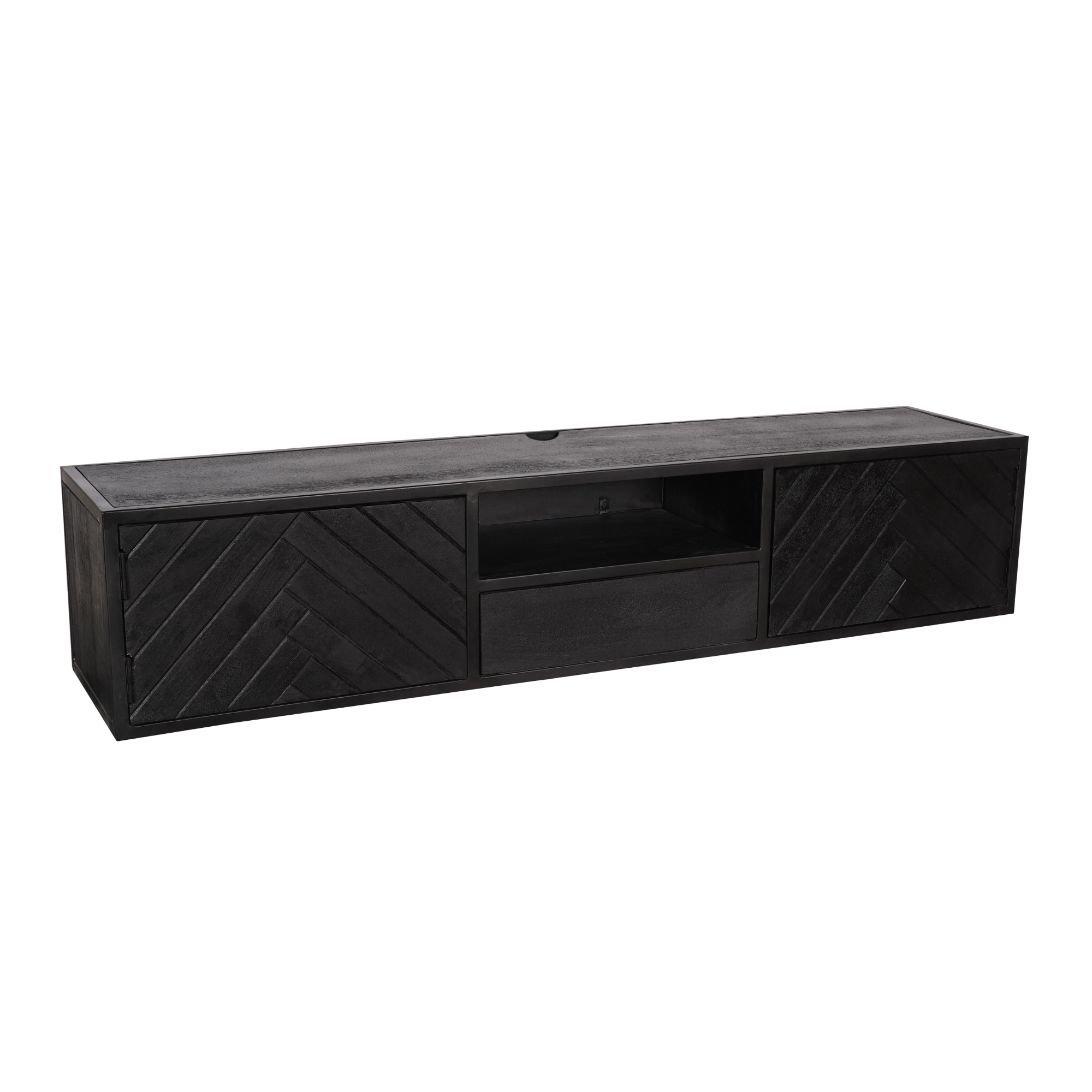 Zwevend tv meubel New York Zwart Mangohout 160 cm
