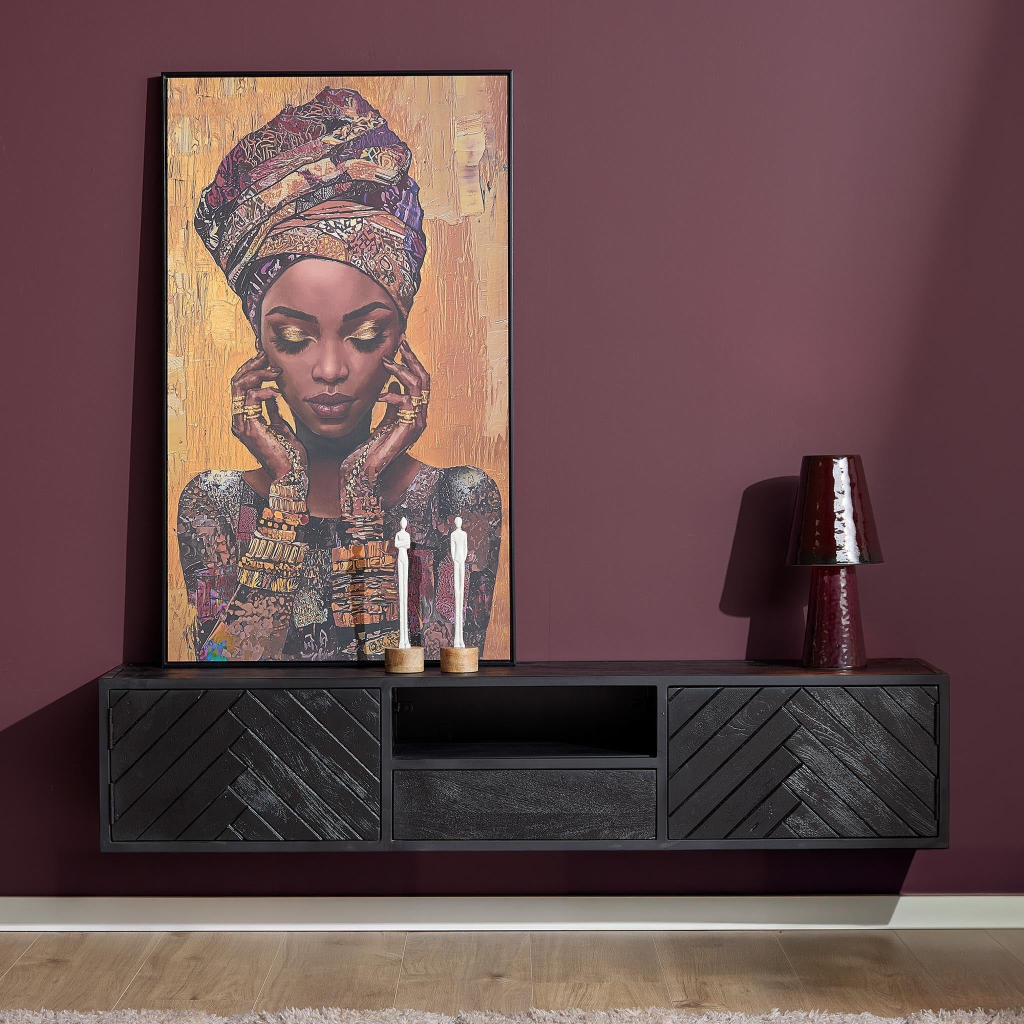 Zwevend tv meubel New York Zwart Mangohout 160 cm