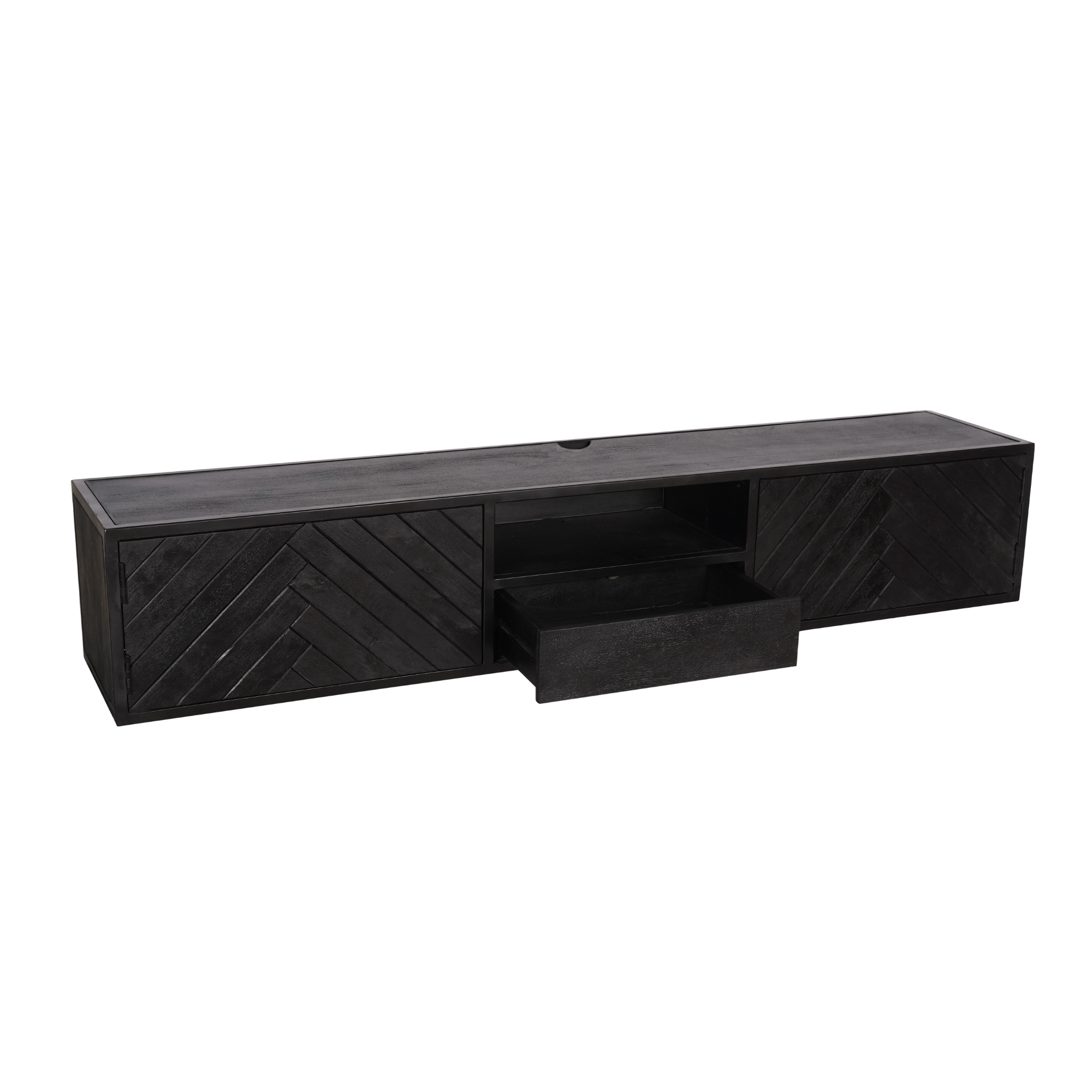 Zwevend tv meubel New York Zwart Mangohout 180 cm
