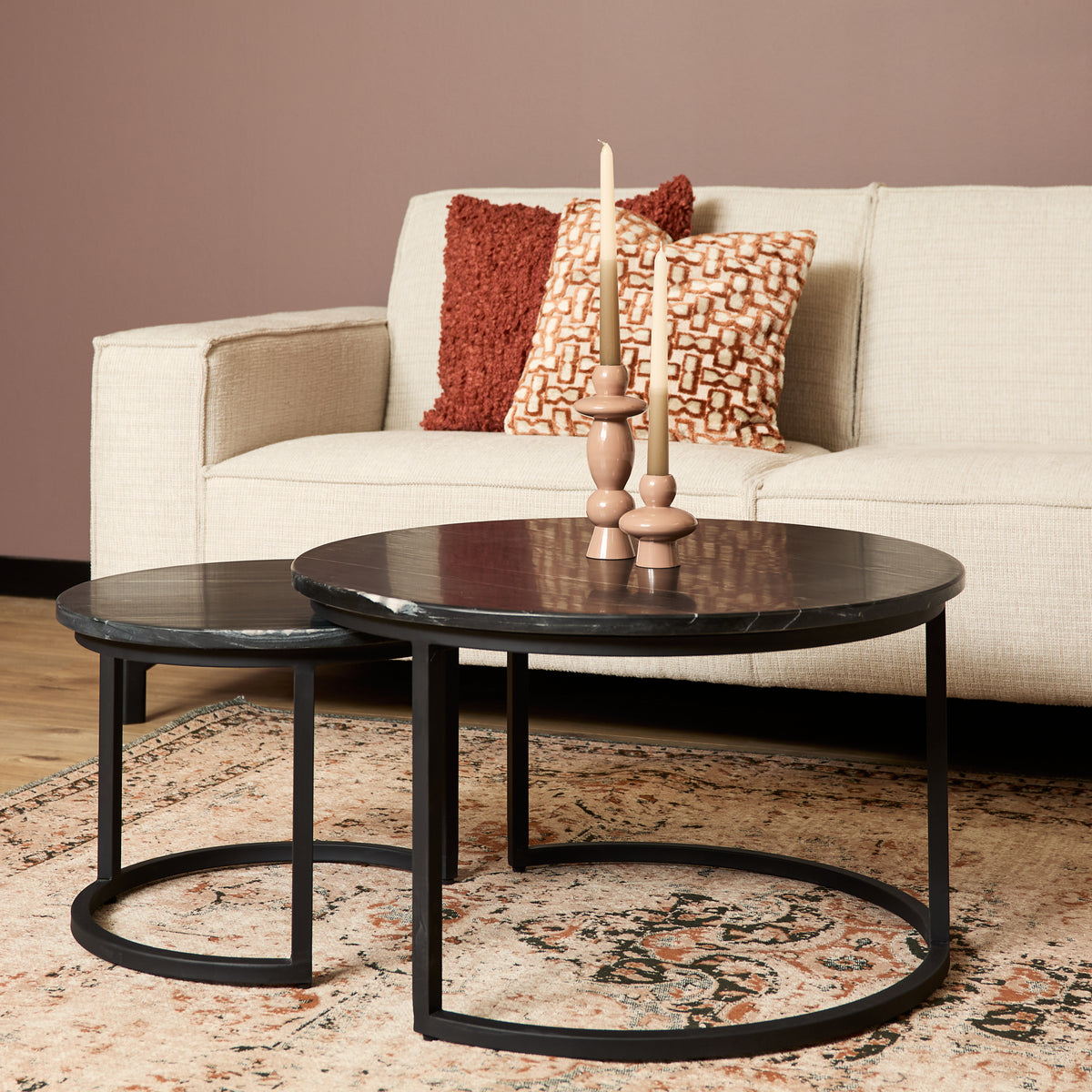 Salontafel set Nova Zwart Marmer 70 cm - sfeerfoto 1