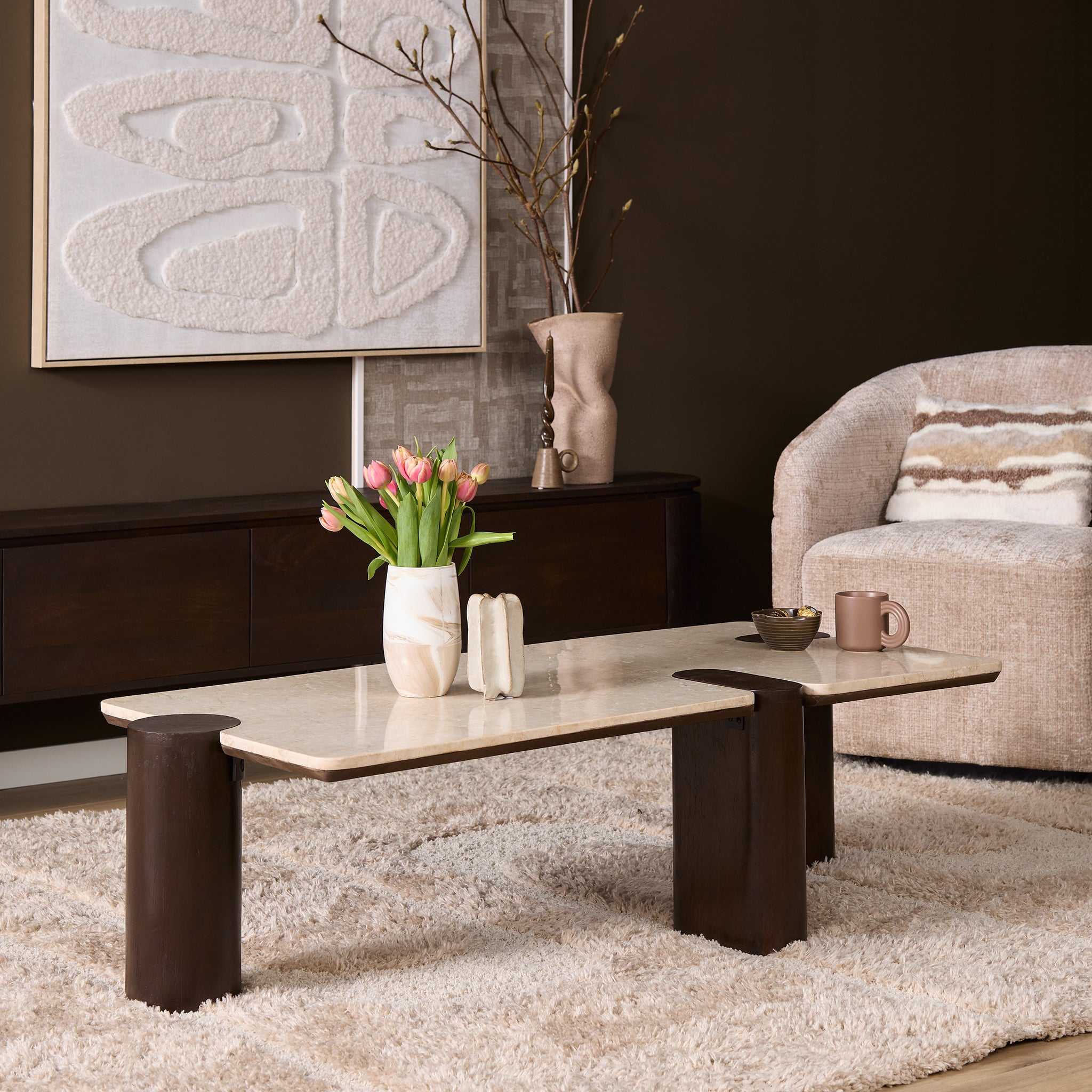 Salontafel Maeve Bruin Marmer 128 cm