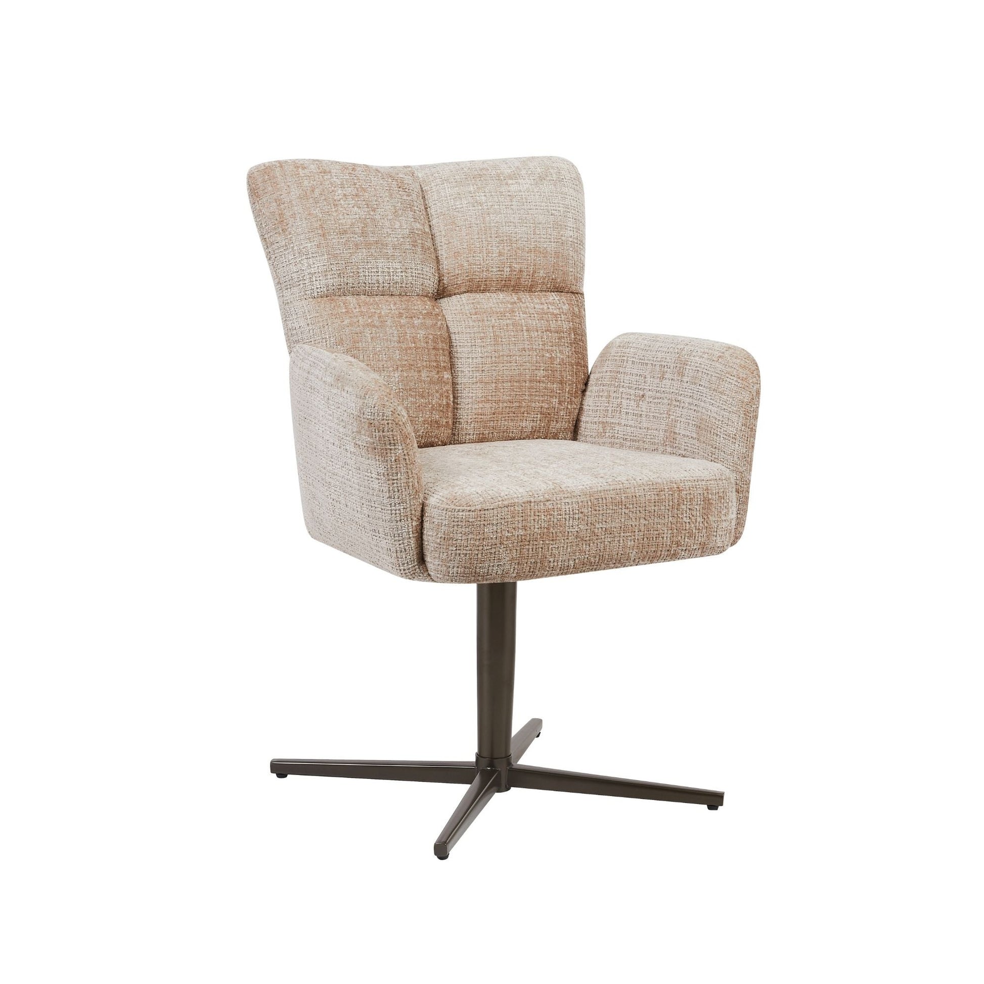 Draaibare eetkamerstoel Isa met armleuning - zitting beige, anodic brown kruispoot - Starfurn