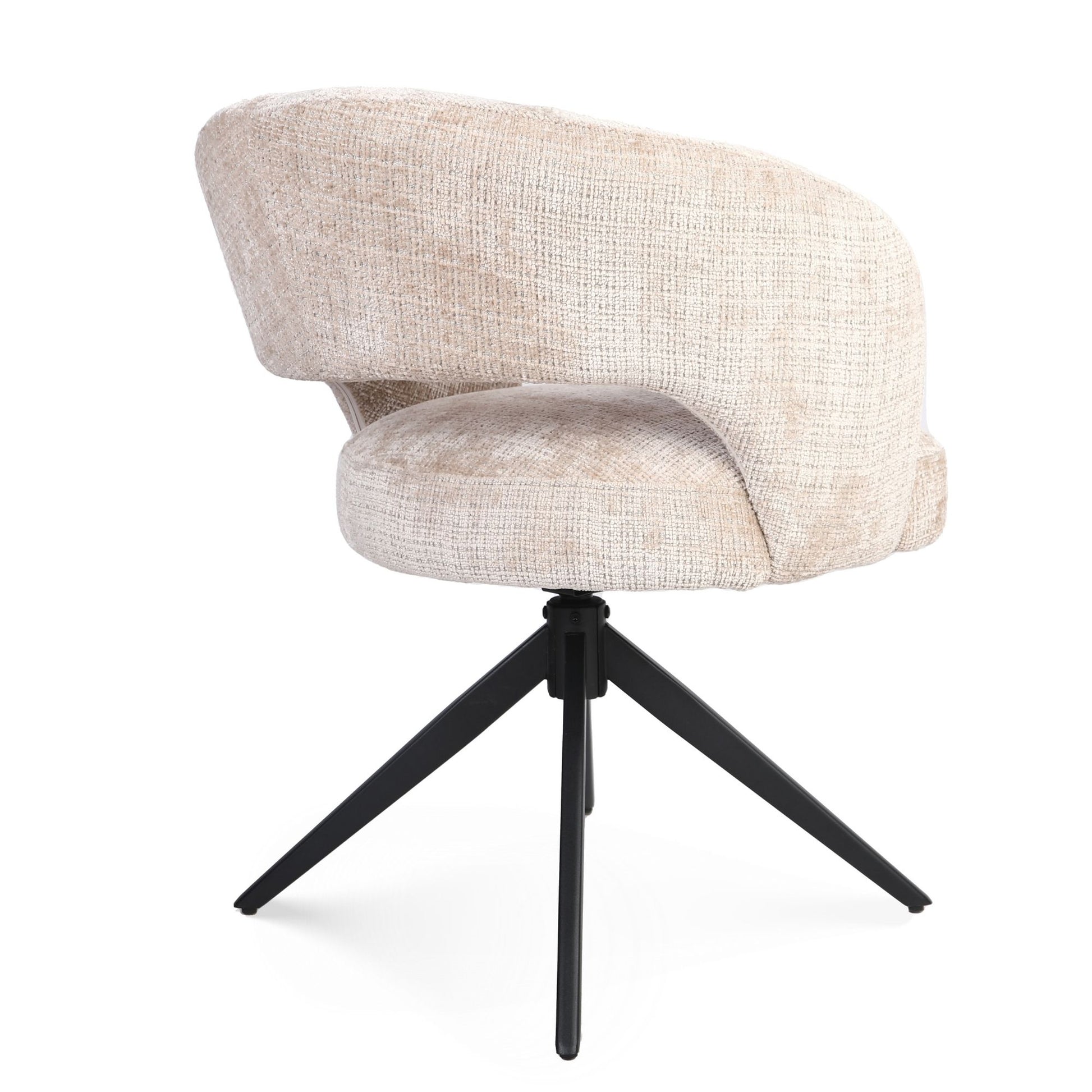 Demi eetkamerstoel Beige Cremona poot zwart — Zijaanzicht