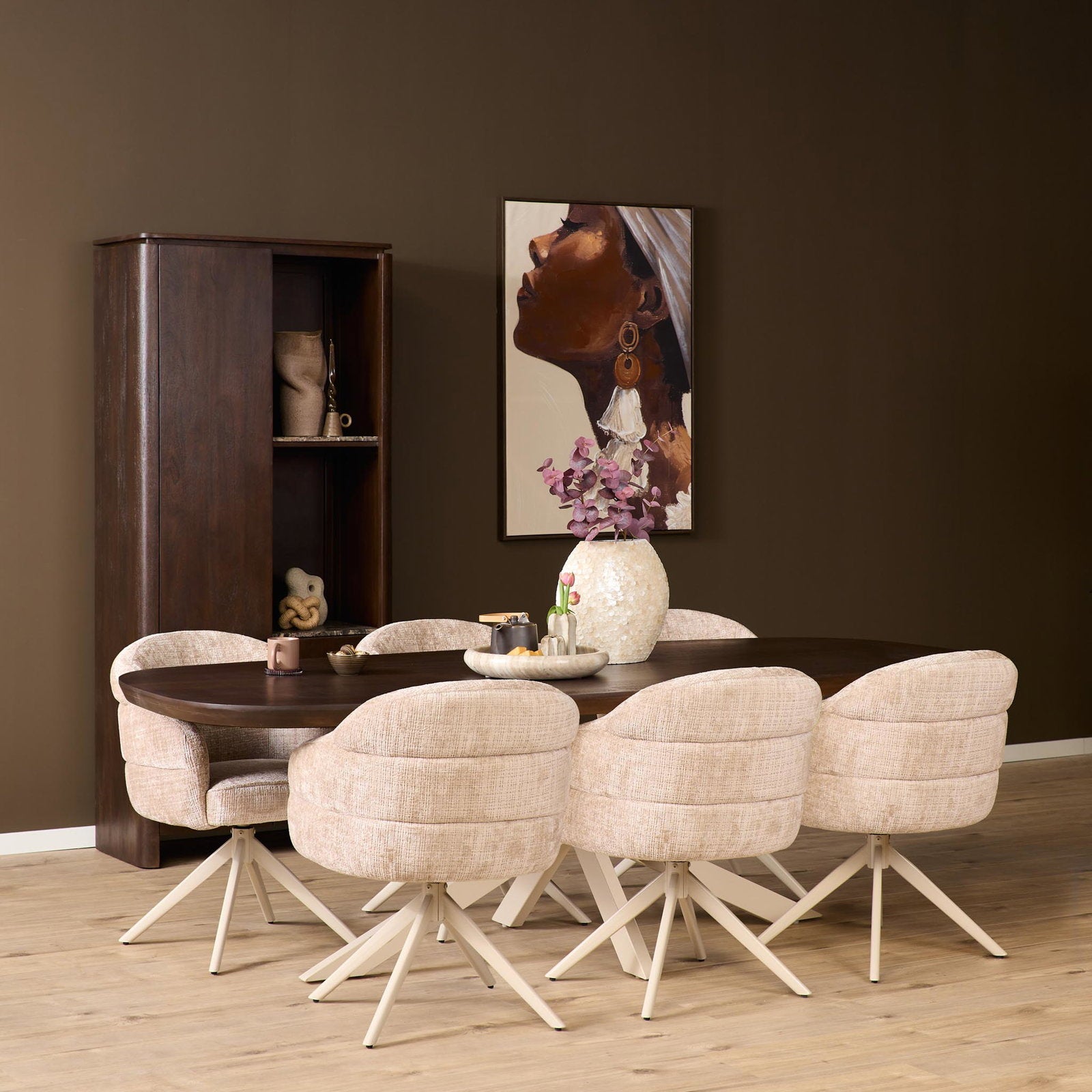 Draaibare Eetkamerstoel Bella Beige met Armleuning