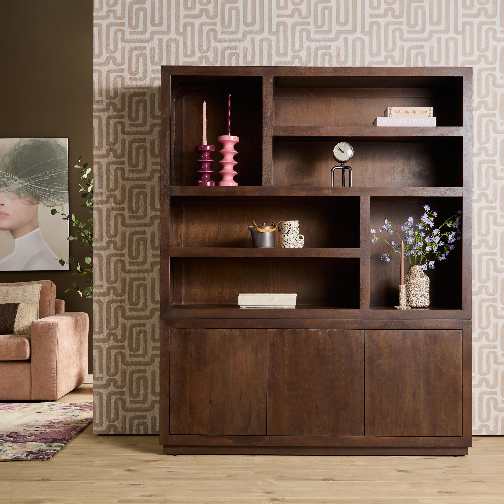 Vakkenkast Brussel XL walnoot 160 cm mangohout