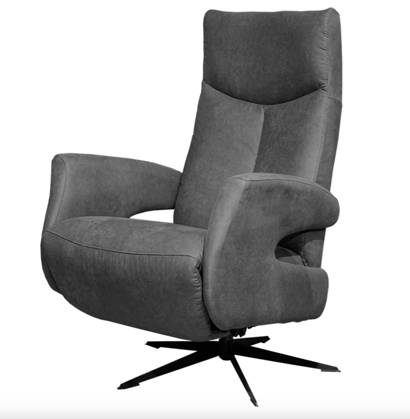 Relaxfauteuil Belfast in antraciet microstof met zwarte draaibare stervoet