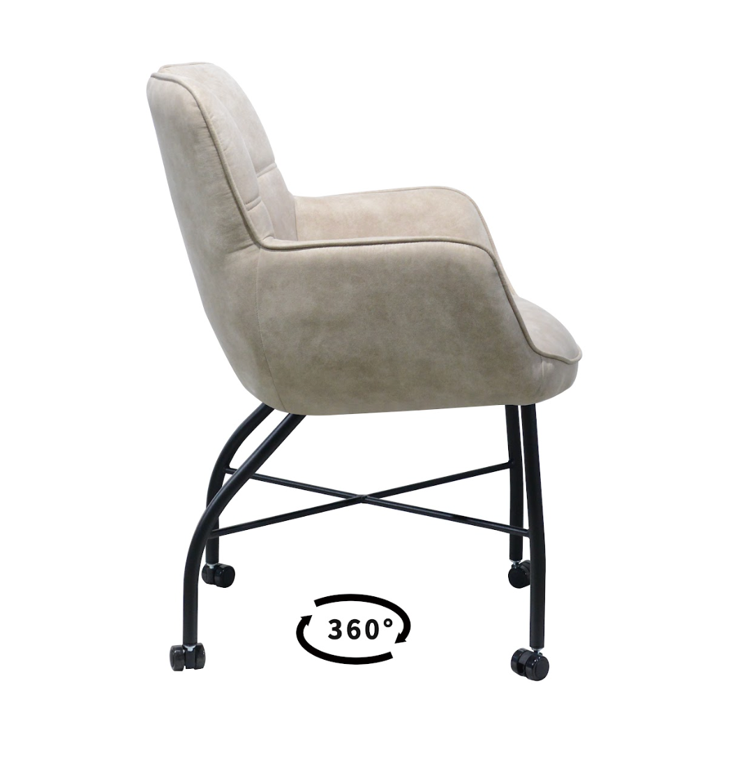 Eetkamerstoel Wessel - Brace 23 Beige - Microstof / Eetkamerstoel met parketwielen