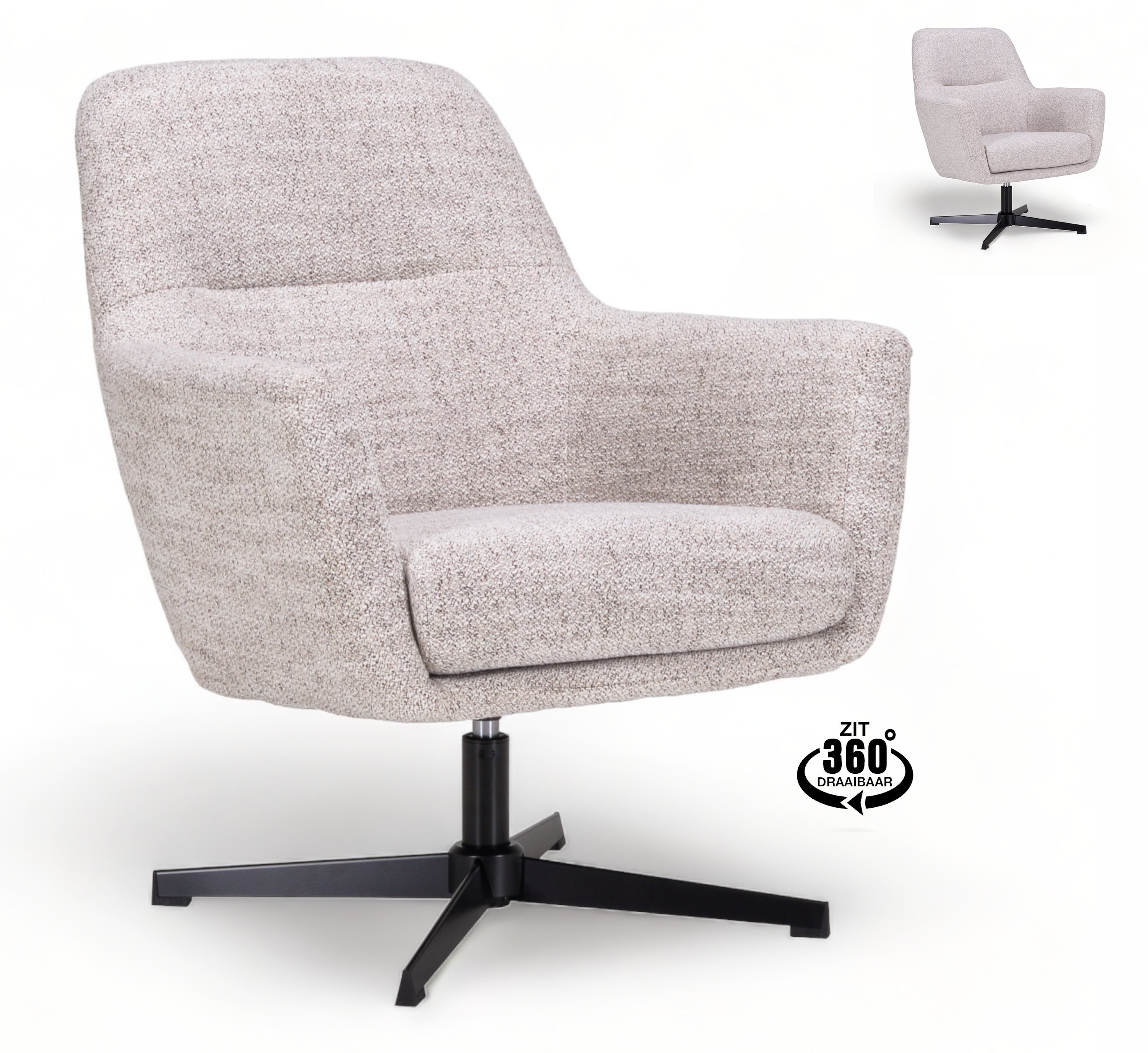 Fauteuil Skye Stof Oasis Shell Draaivoet Zwart