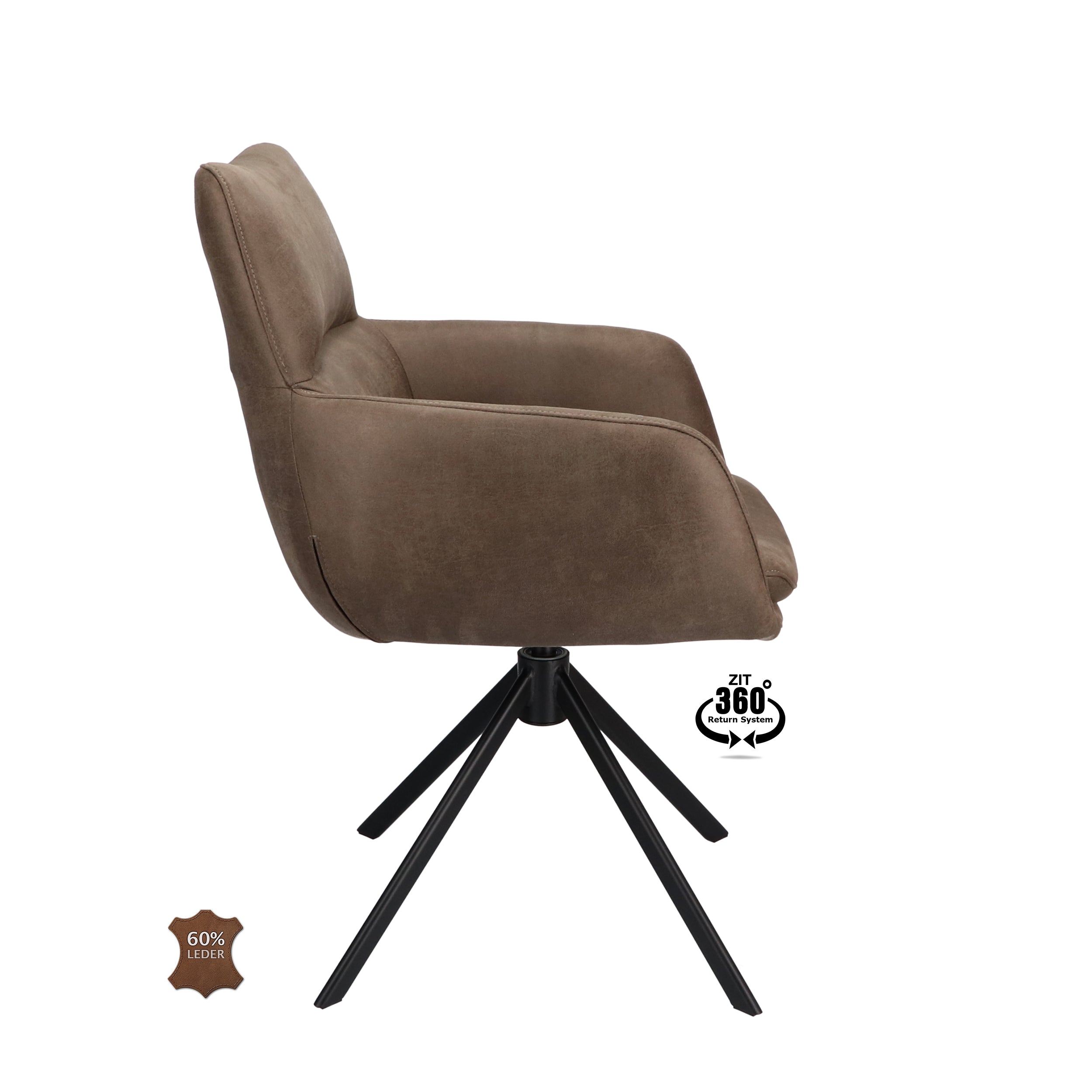 Armstoel Soho Microleder Bull Liver Leg Black 360° Return-system