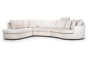 SEVN Soof modulaire bank met trapeze rond arm links, zithoek 113 en ronde ottomane rechts in Fusion Shell