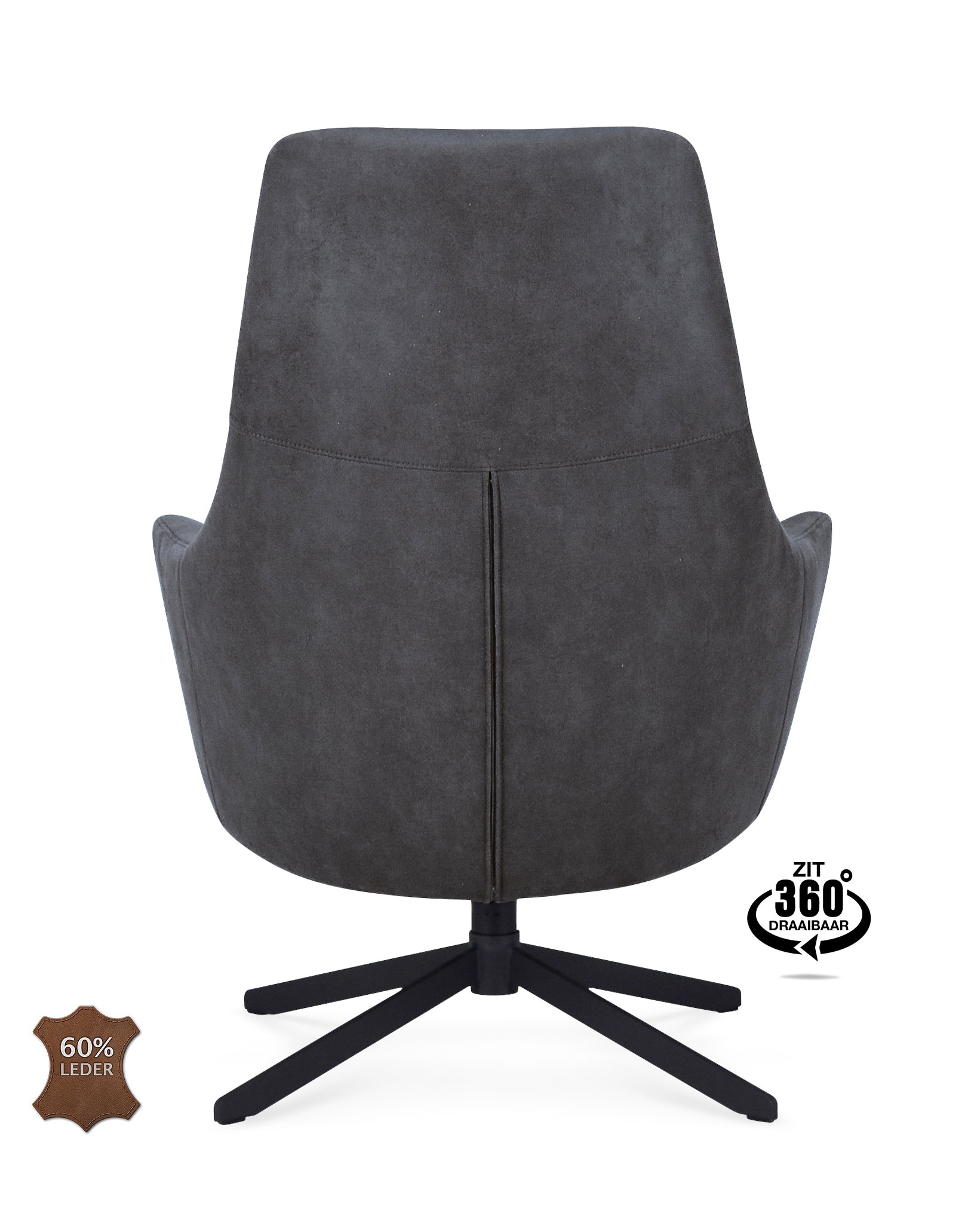 Fauteuil Vancouver Microleder Bull Liver Poot Zwart 360° Draaibaar