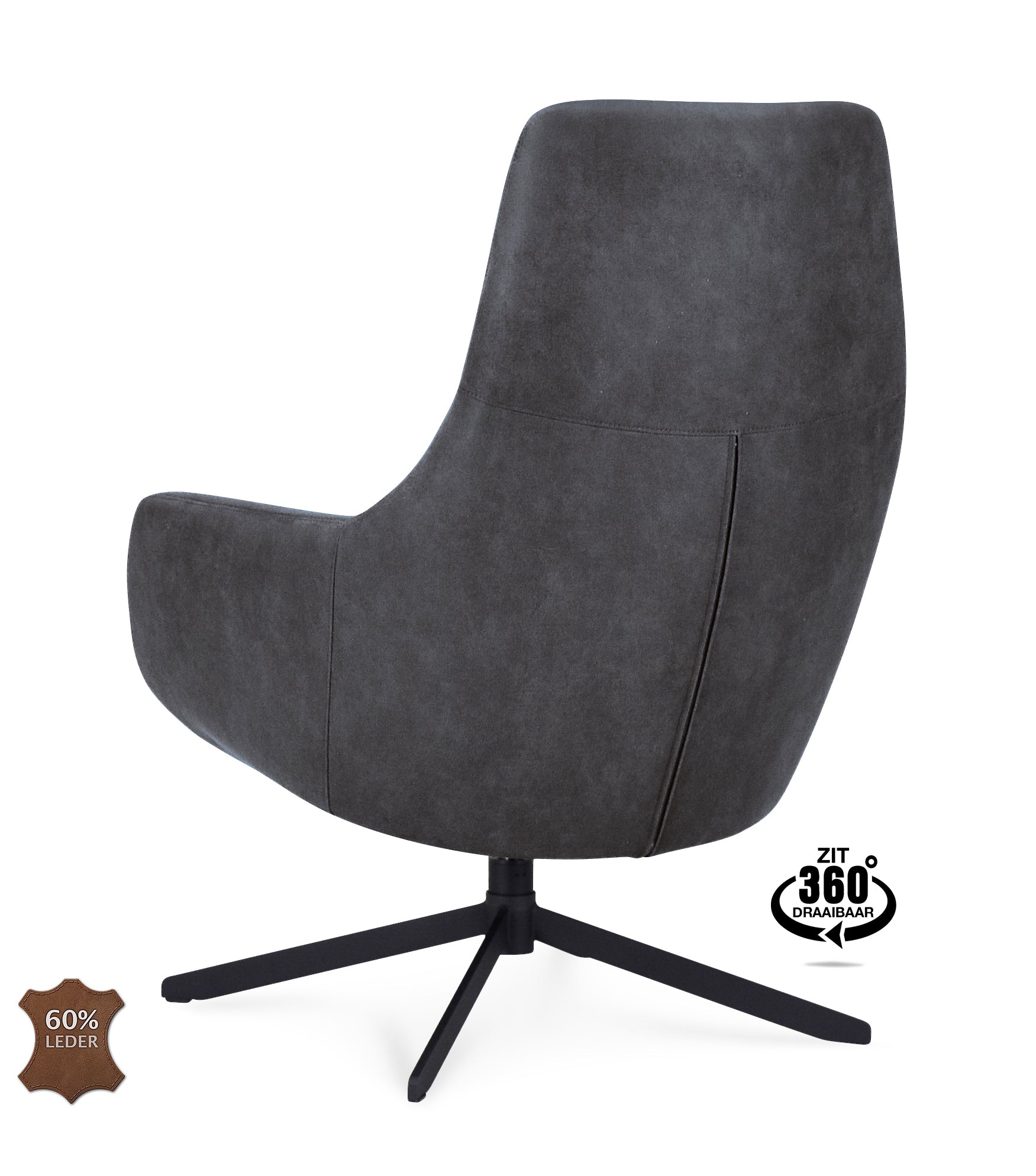 Fauteuil Vancouver Microleder Bull Liver Poot Zwart 360° Draaibaar