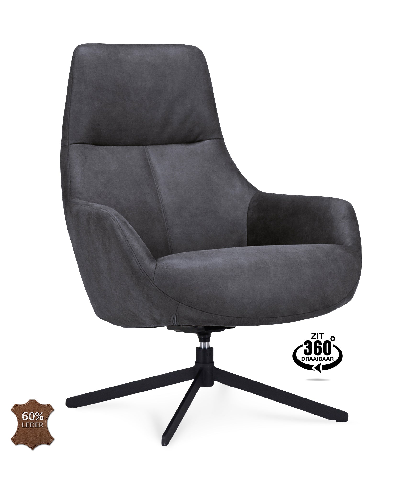 Fauteuil Vancouver Microleder Bull Liver Poot Zwart 360° Draaibaar
