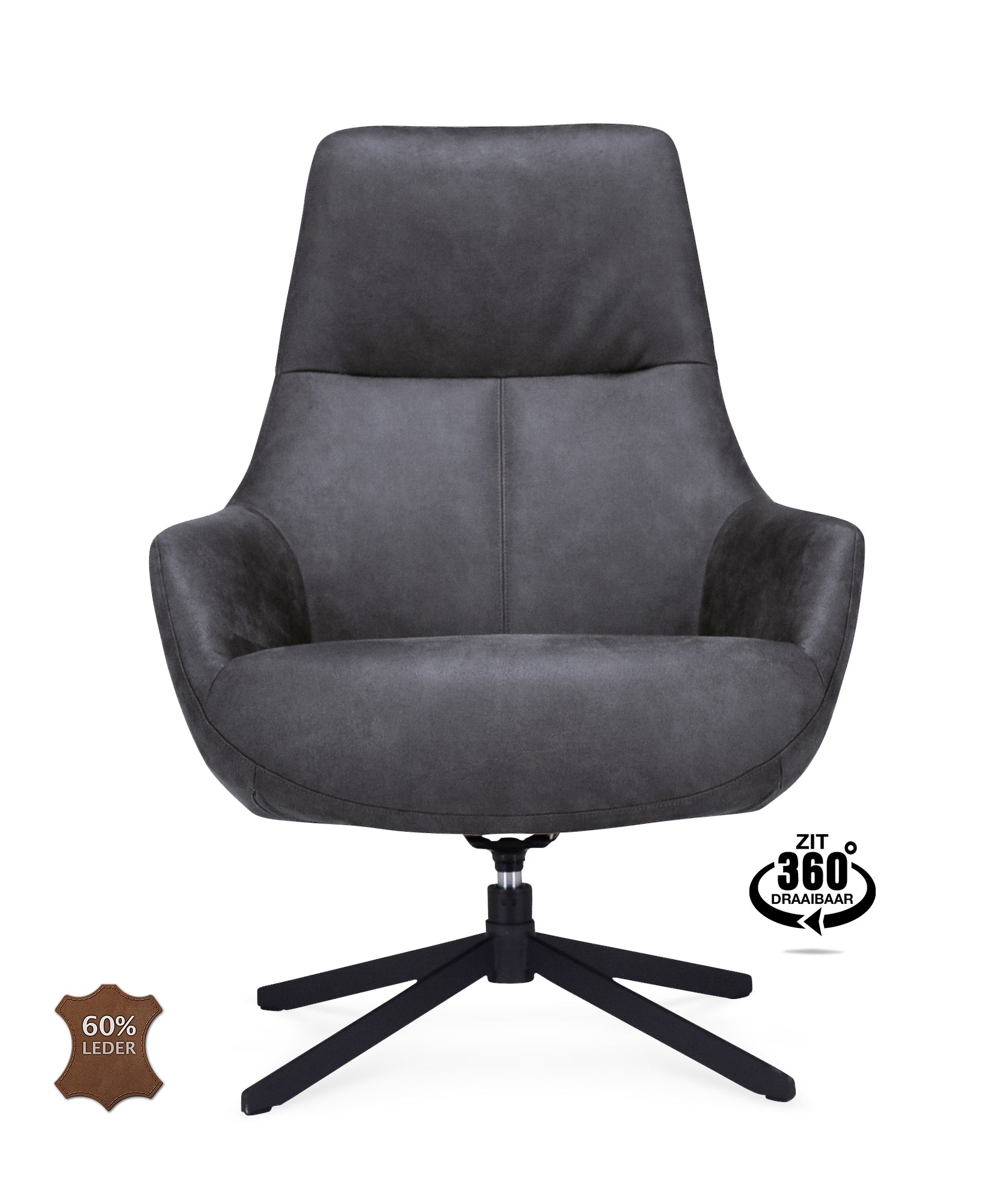 Fauteuil Vancouver Microleder Bull Liver Poot Zwart 360° Draaibaar