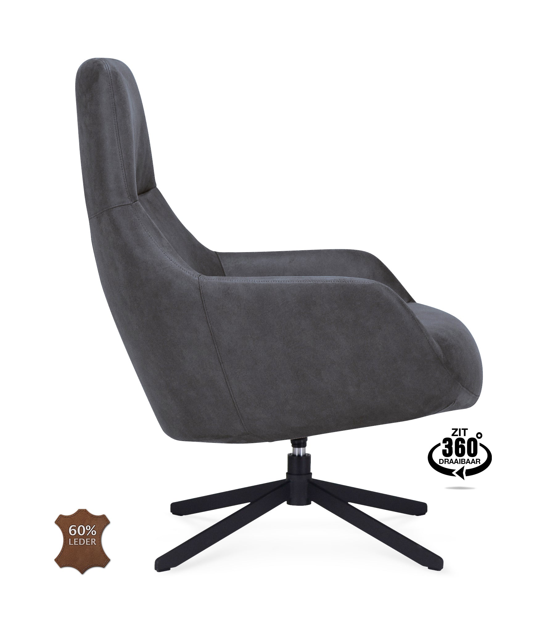 Fauteuil Vancouver Microleder Bull Liver Poot Zwart 360° Draaibaar
