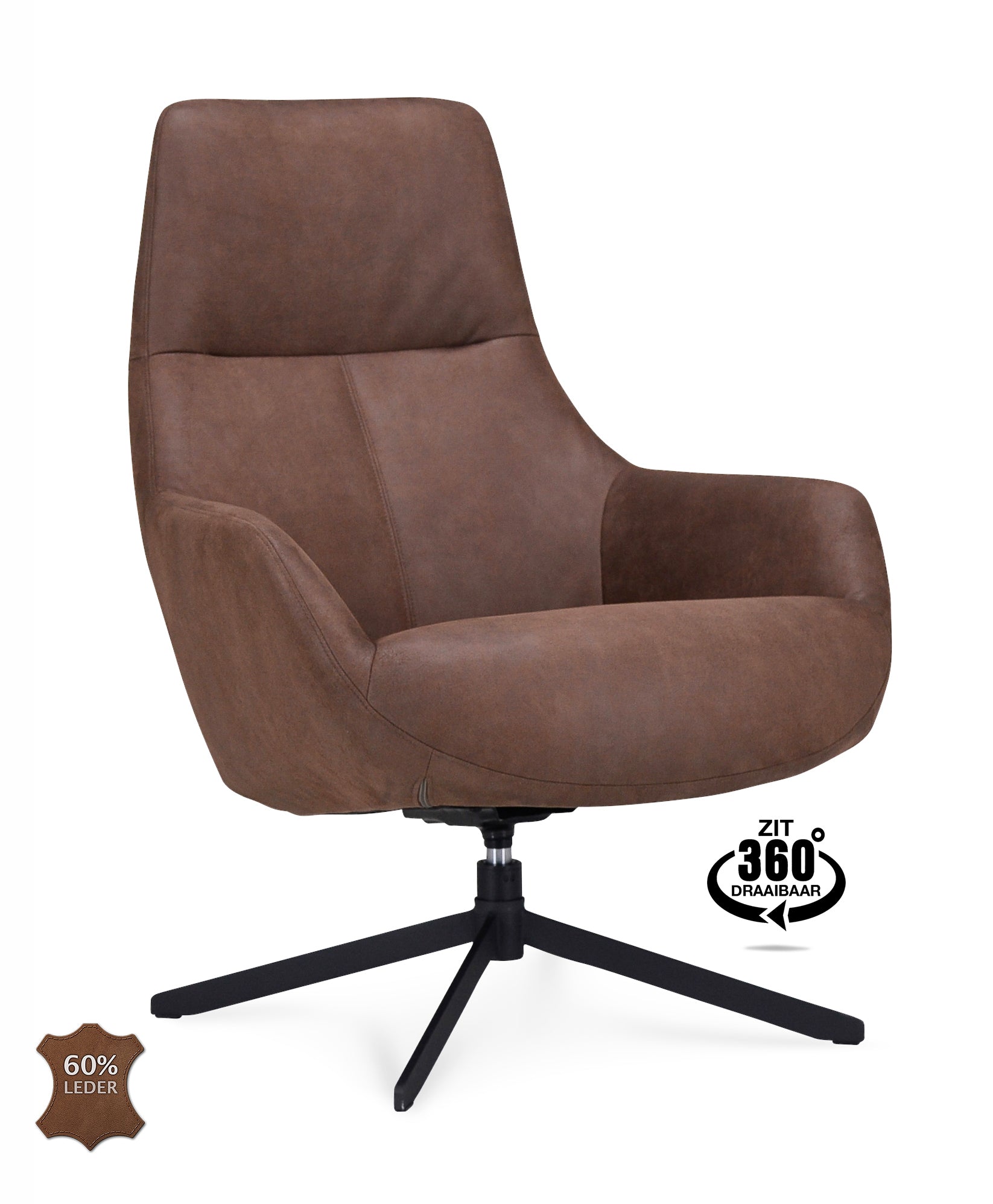 Fauteuil Vancouver Microleder Bull Liver Poot Zwart 360° Draaibaar