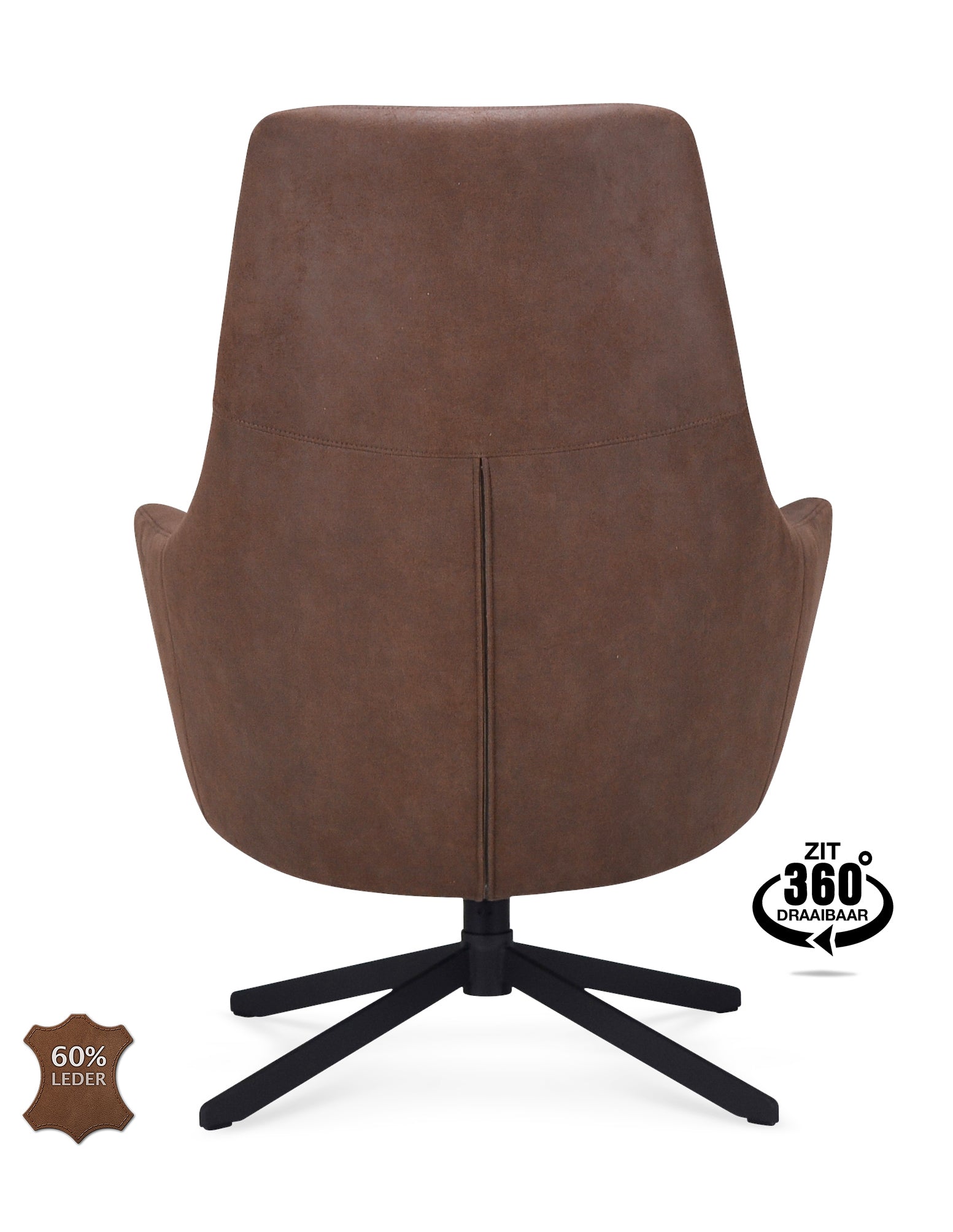 Fauteuil Vancouver Microleder Bull Liver Poot Zwart 360° Draaibaar