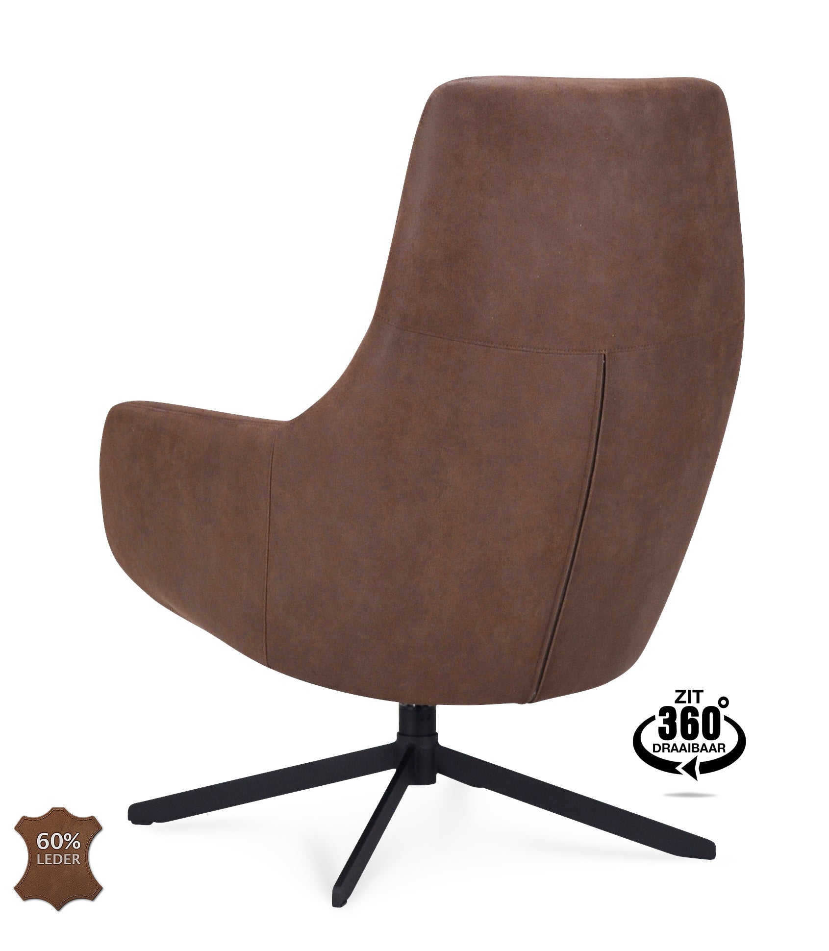 Fauteuil Vancouver Microleder Bull Liver Poot Zwart 360° Draaibaar