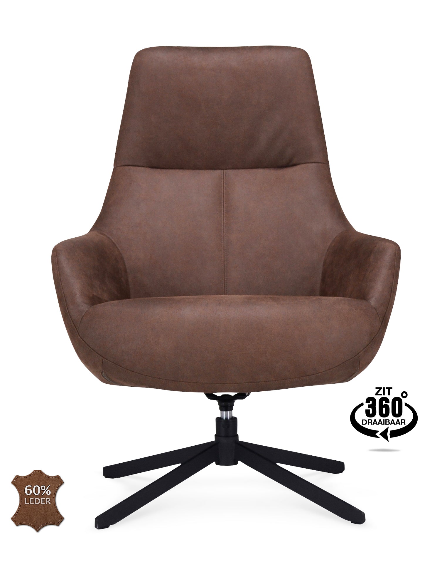 Fauteuil Vancouver Microleder Bull Liver Poot Zwart 360° Draaibaar