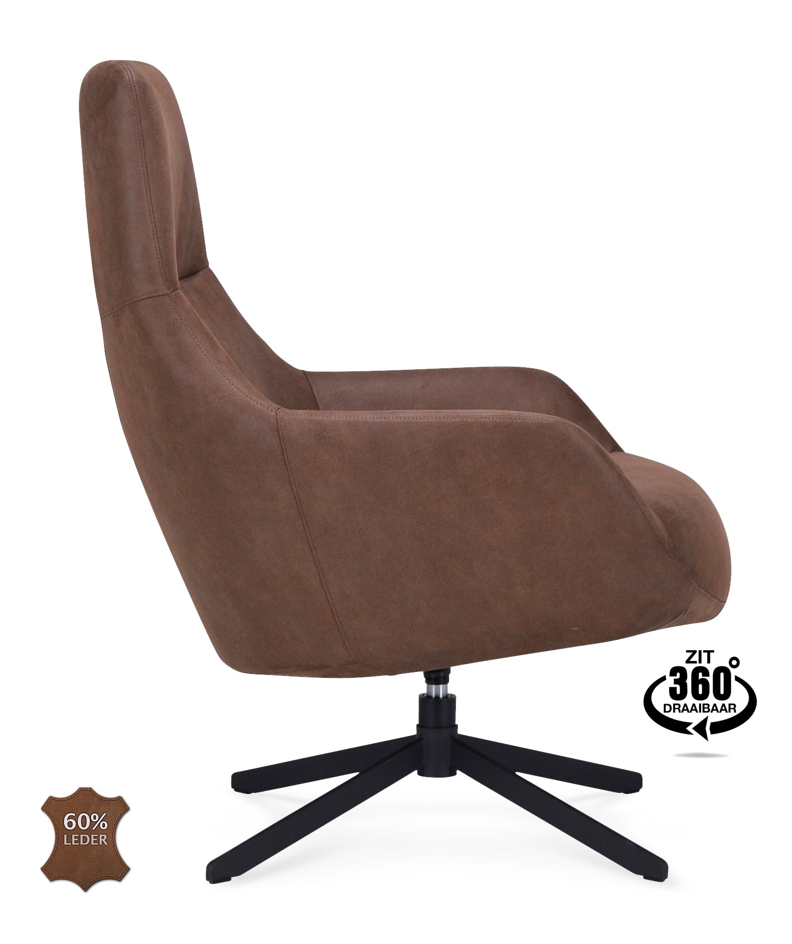 Fauteuil Vancouver Microleder Bull Liver Poot Zwart 360° Draaibaar