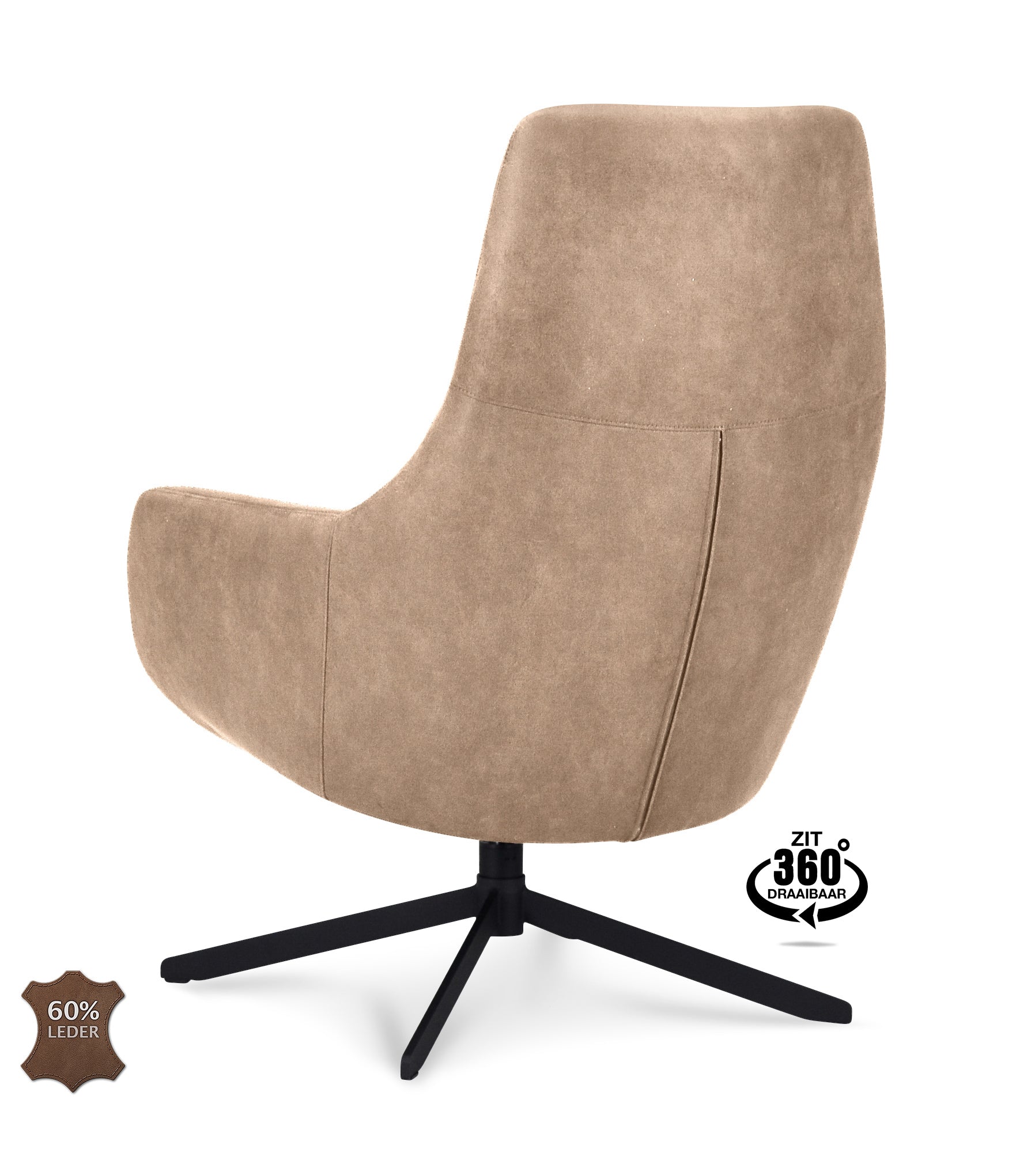 Fauteuil Vancouver Microleder Bull Liver Poot Zwart 360° Draaibaar