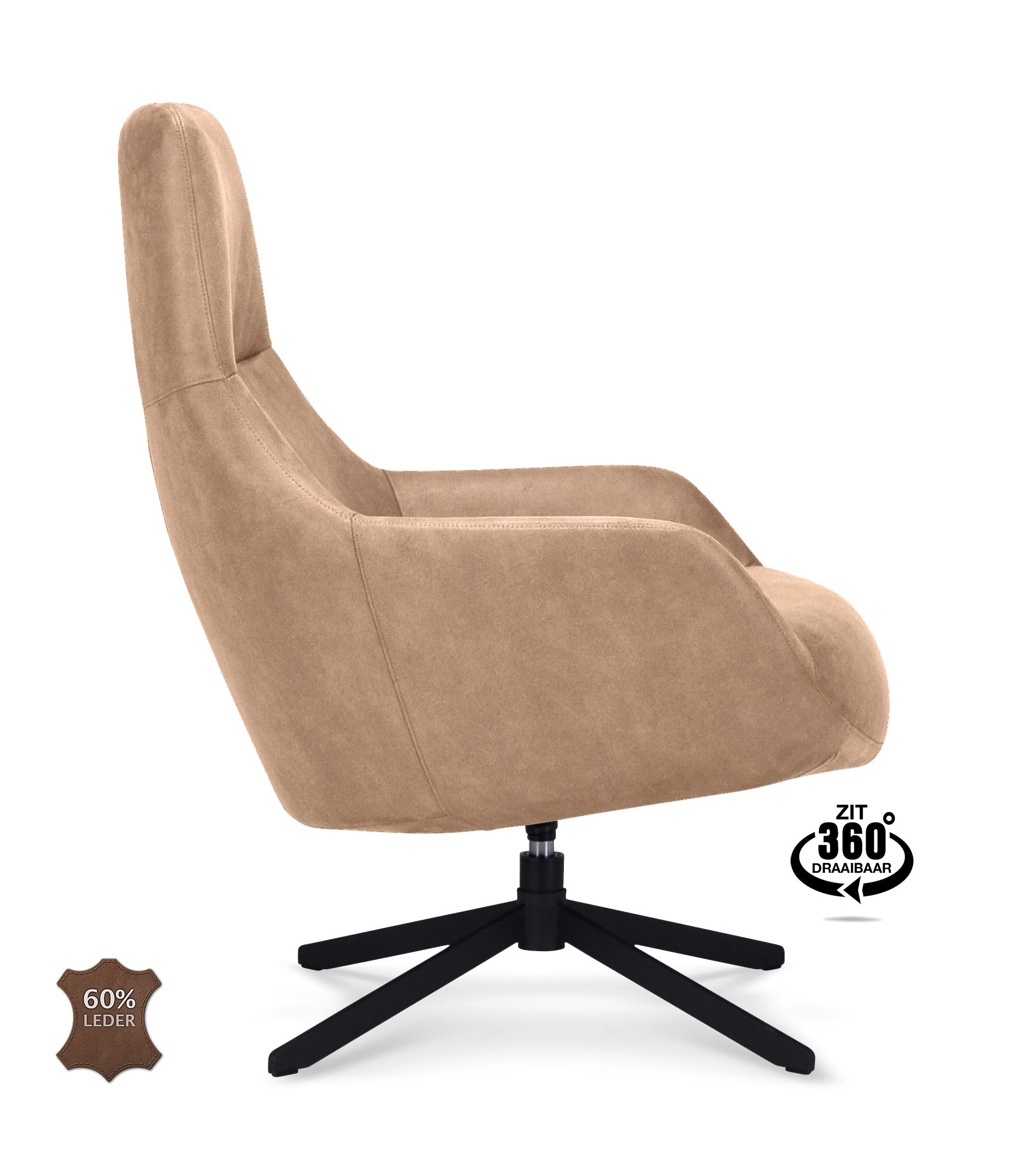 Fauteuil Vancouver Microleder Bull Liver Poot Zwart 360° Draaibaar