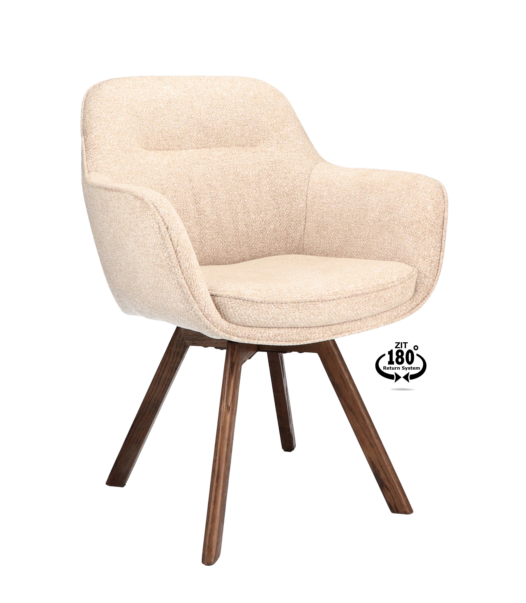 Armstoel Viborg Stof Leo 26 Sand Leg Oak Dark Brown 180° Return-system