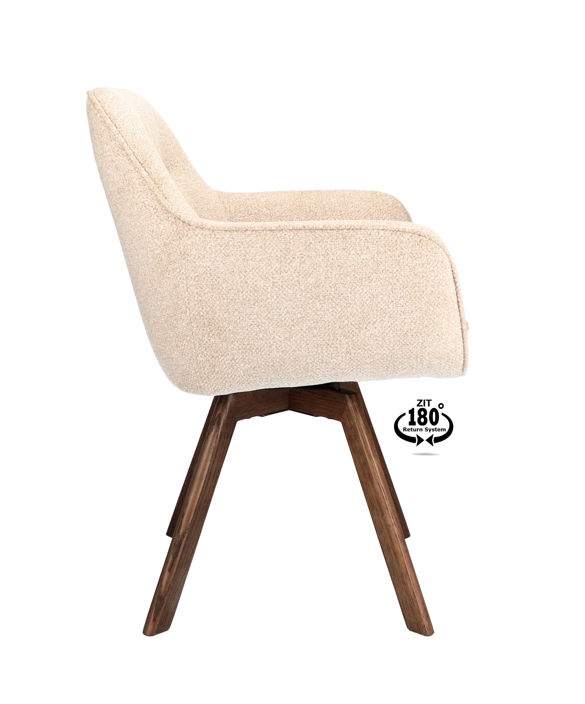 Armstoel Viborg Stof Leo 26 Sand Leg Oak Dark Brown 180° Return-system