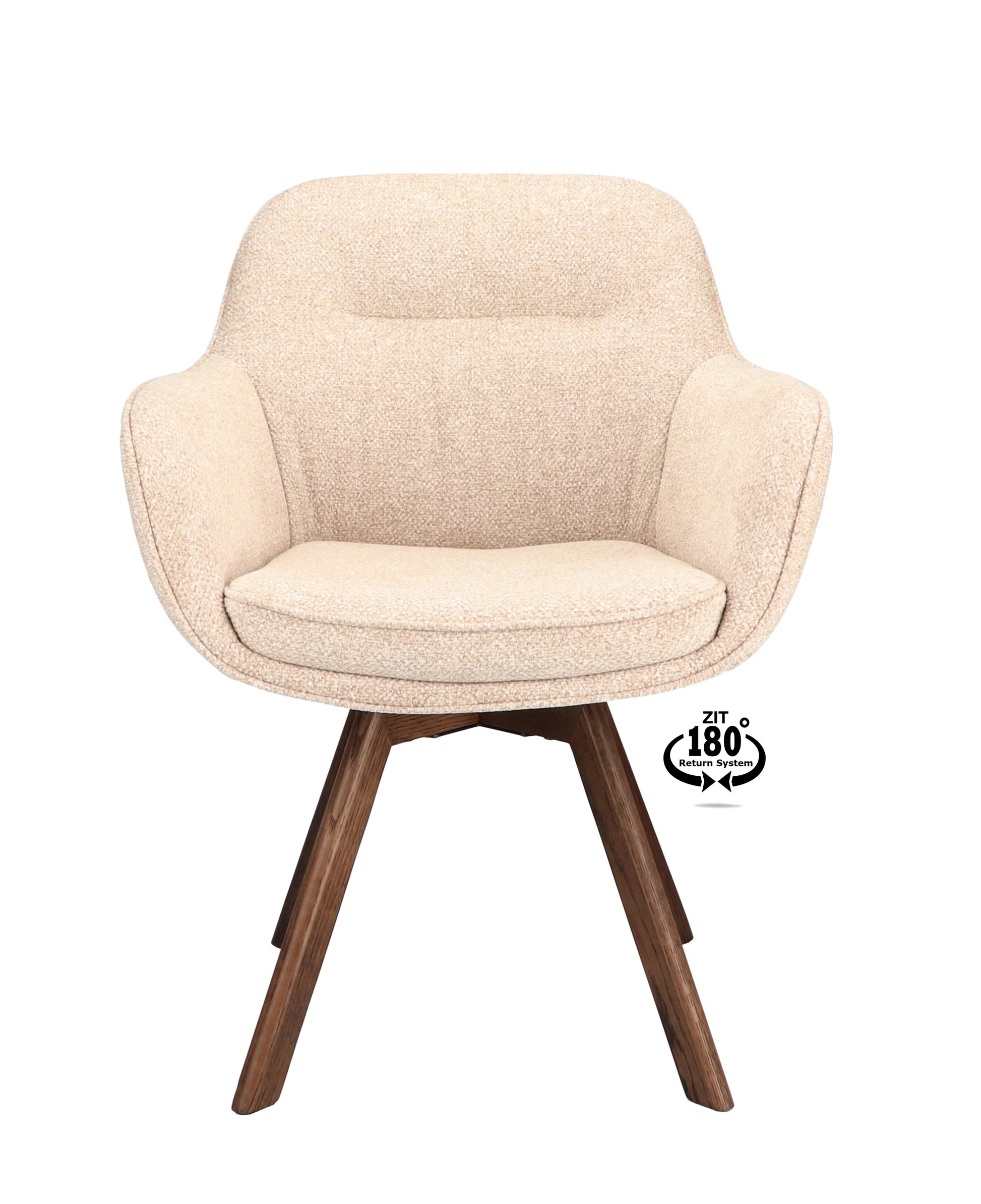 Armstoel Viborg Stof Leo 26 Sand Leg Oak Dark Brown 180° Return-system