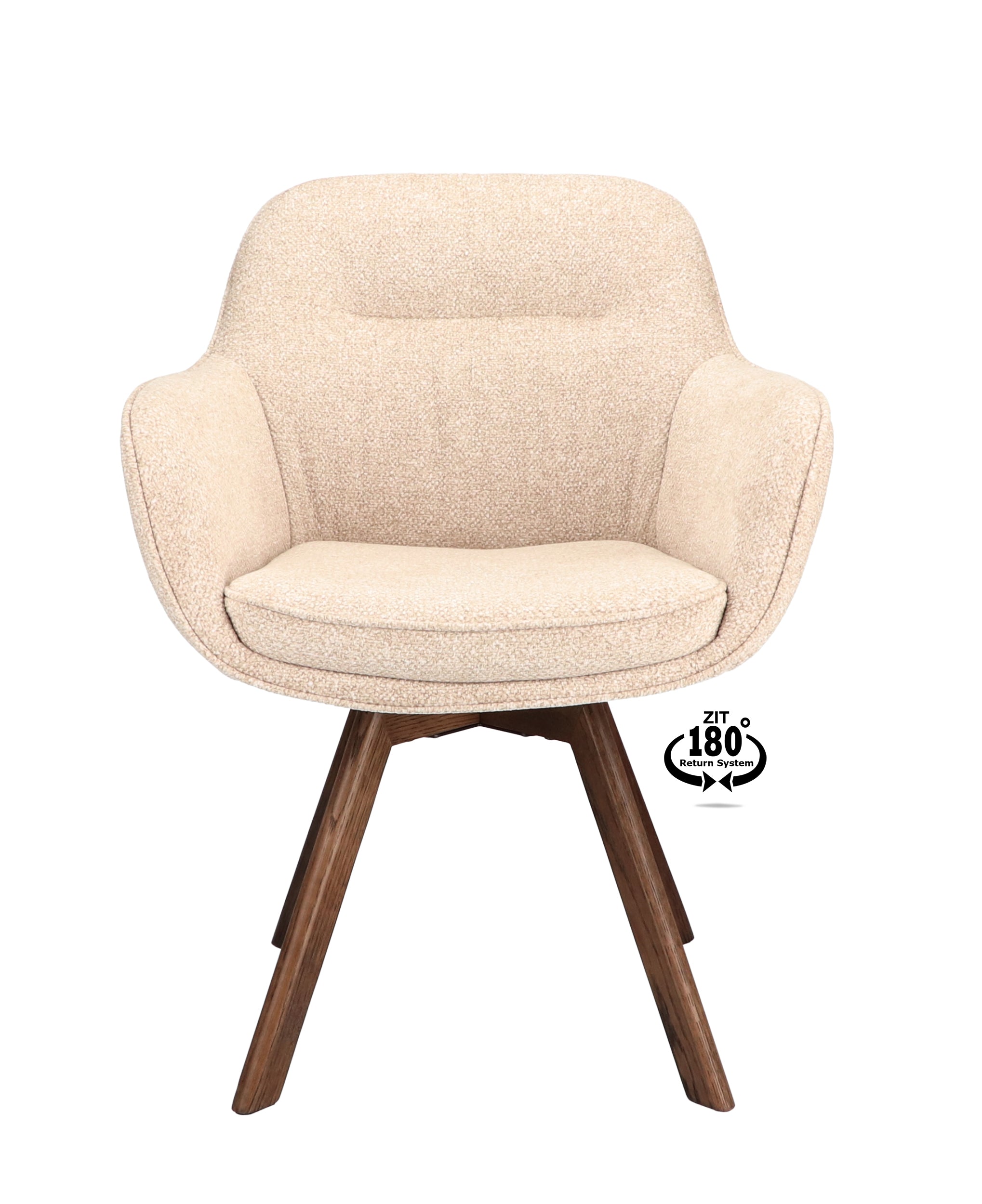 Armstoel Viborg Stof Leo 26 Sand Leg Oak Dark Brown 180° Return-system