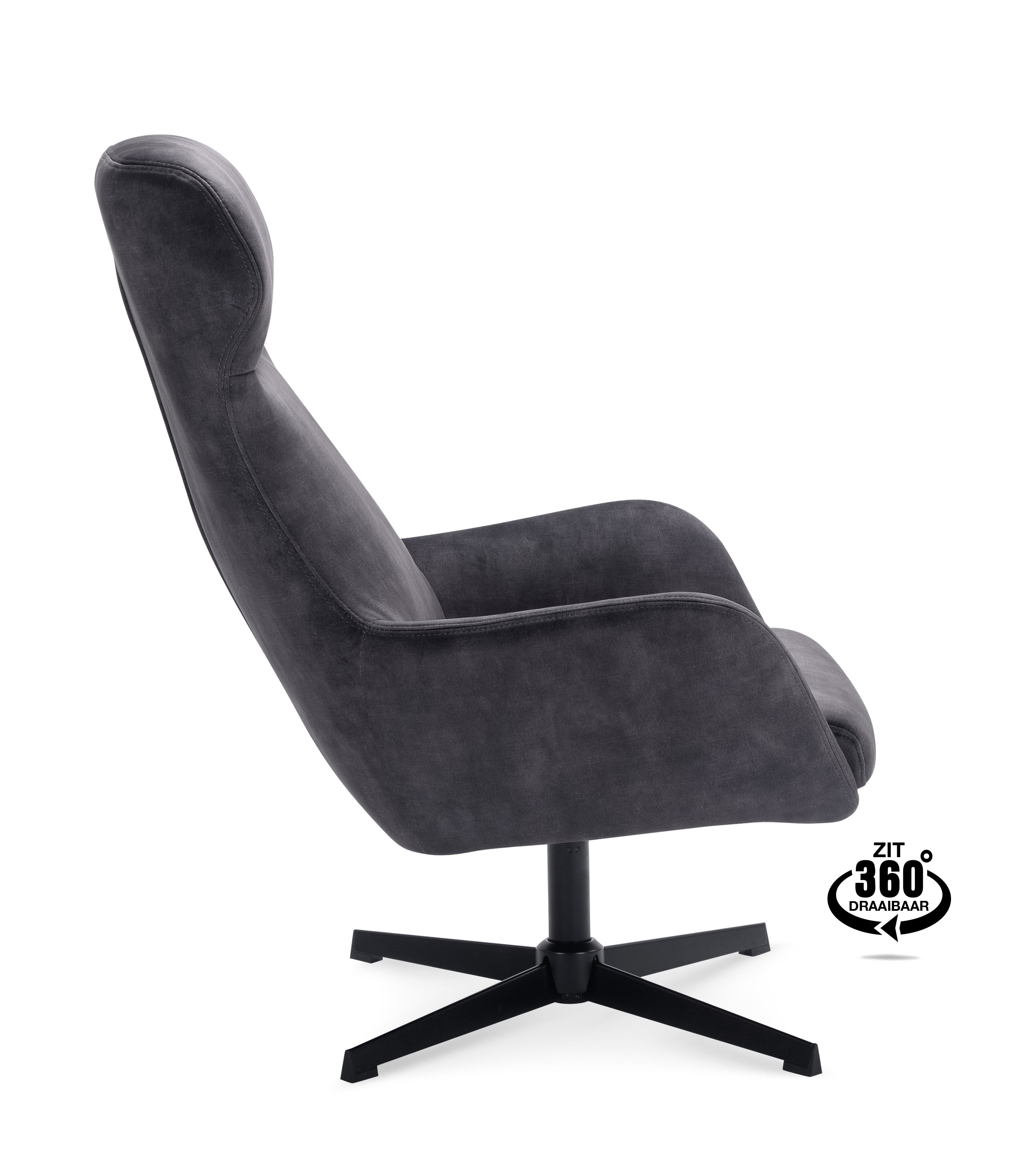 Fauteuil Vienna Stof Adore Anthracite Draaivoet Zwart