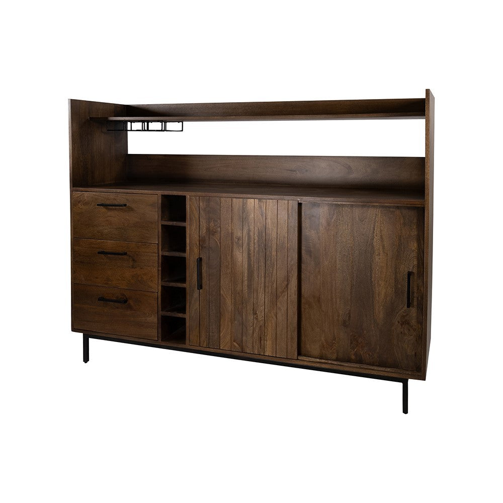 Barkast 160 met 2 schuifdeuren en 3 lades, Mango Brown Walnut