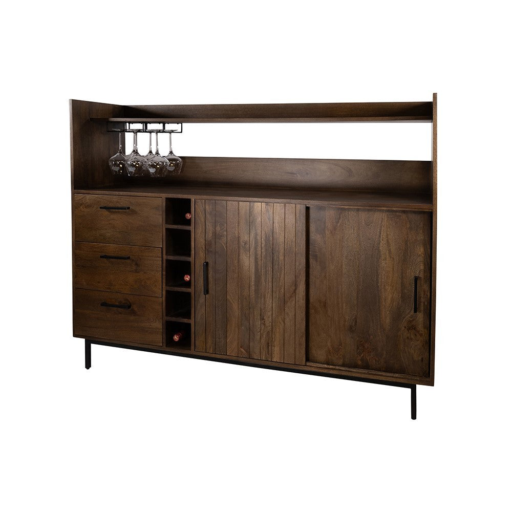 Barkast 160 met 2 schuifdeuren en 3 lades, Mango Brown Walnut – afbeelding 3