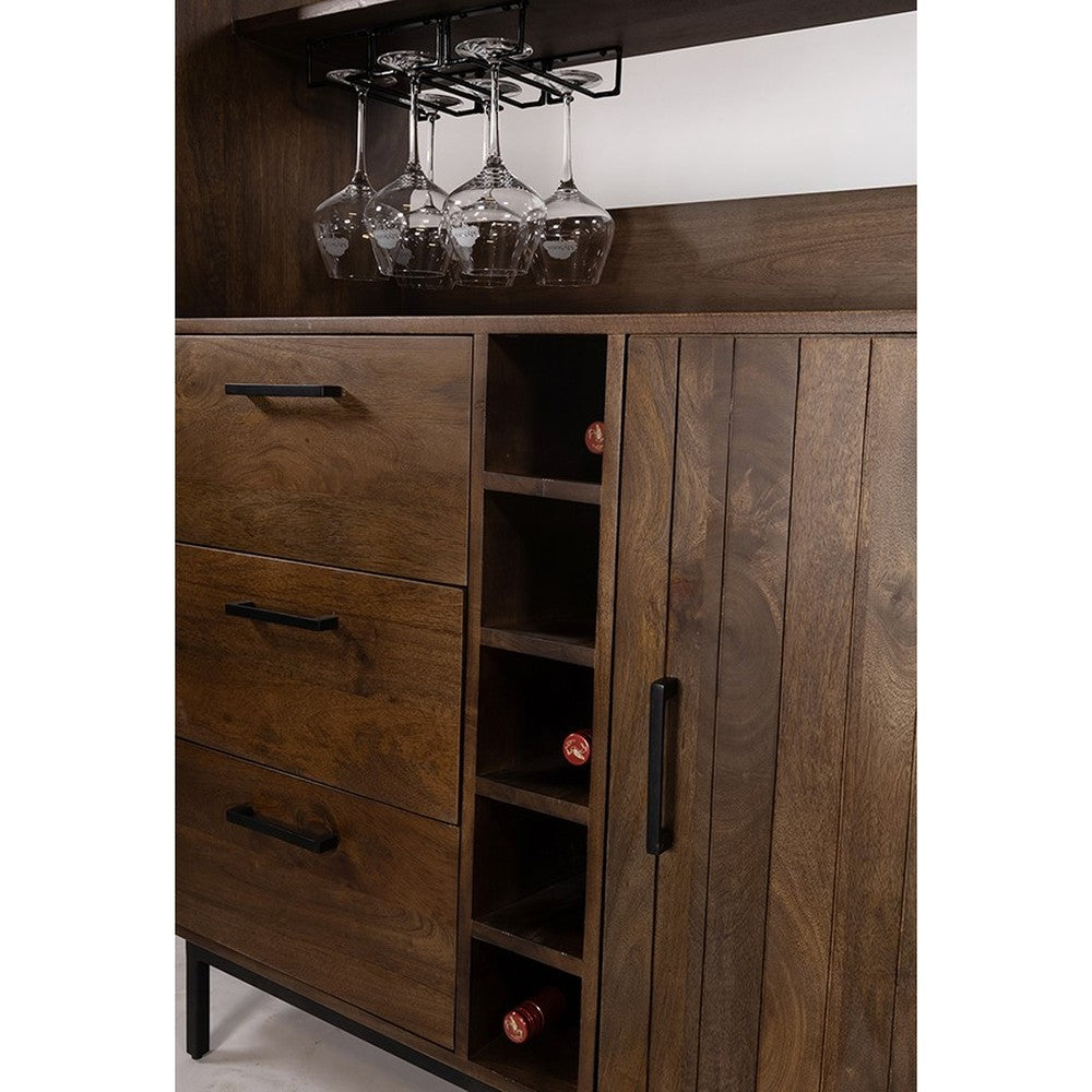 Barkast 160 met 2 schuifdeuren en 3 lades, Mango Brown Walnut – afbeelding 6