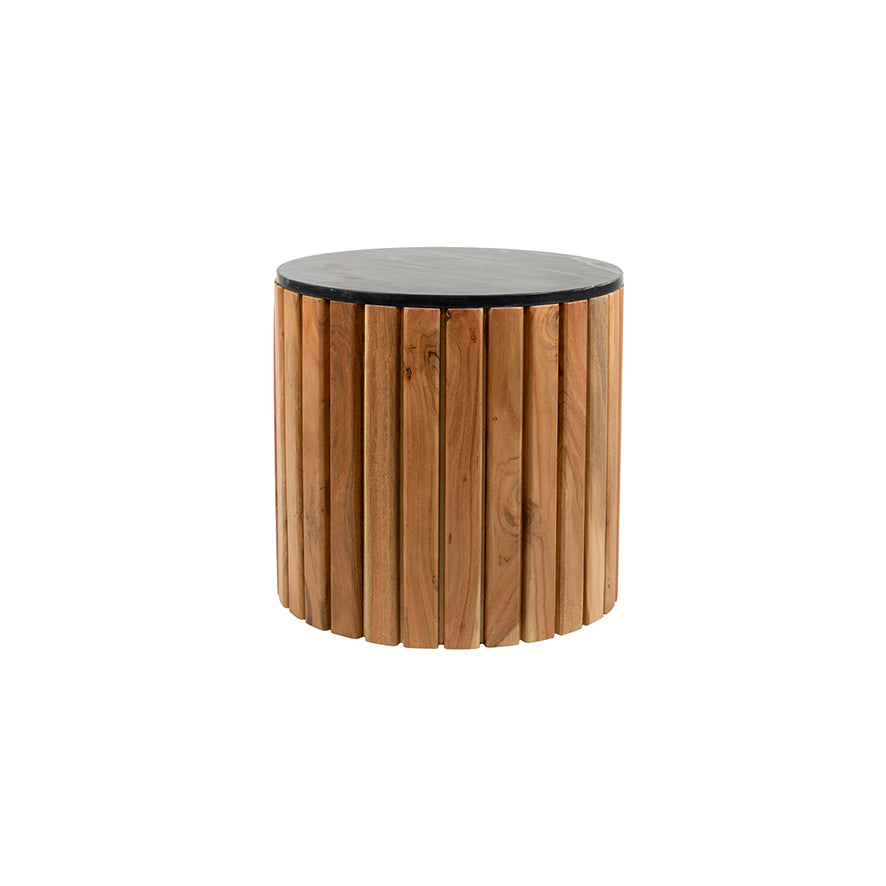 Bijzettafel marmer Black Ø50, H50, Acacia Natural