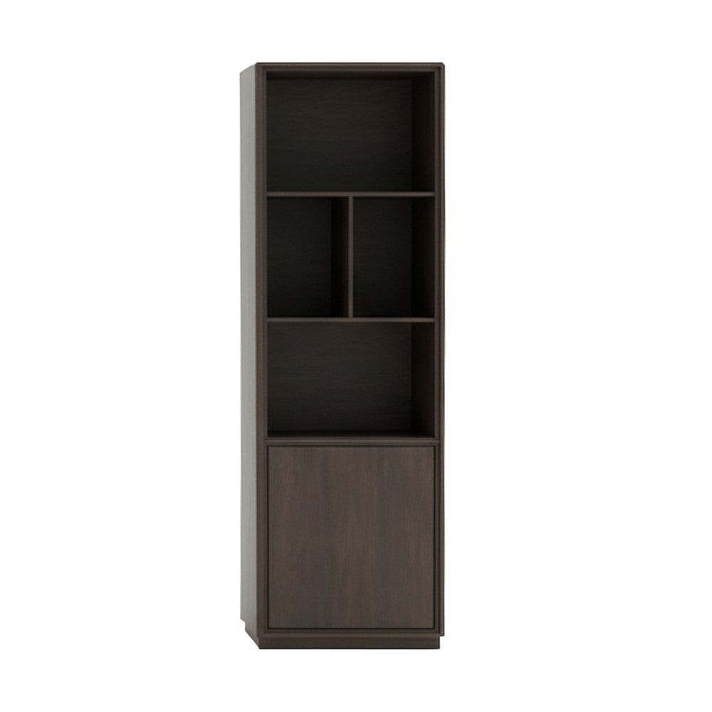 Boekenkast Oulu 75, linksdraaiend met 1 deur en 4 open vakken, Dark Chocolate