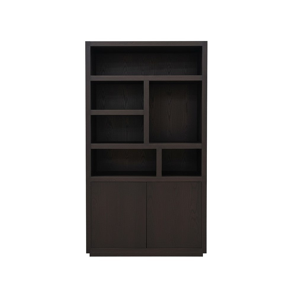 Boekenkast Tampere 120 met 2 deuren en 6 open vakken, Dark Chocolate – afbeelding 2