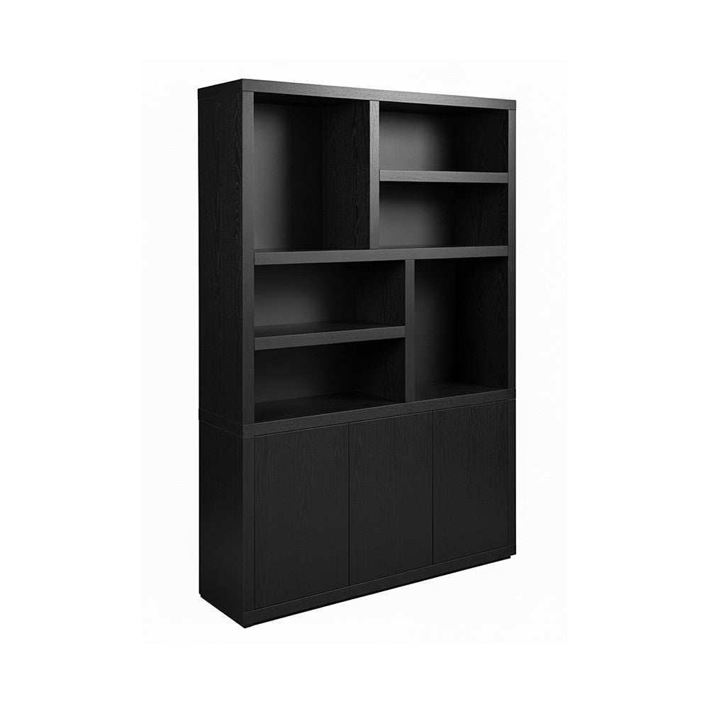 Boekenkast Tampere 160 met 3 deuren en 6 open vakken, Intense Black