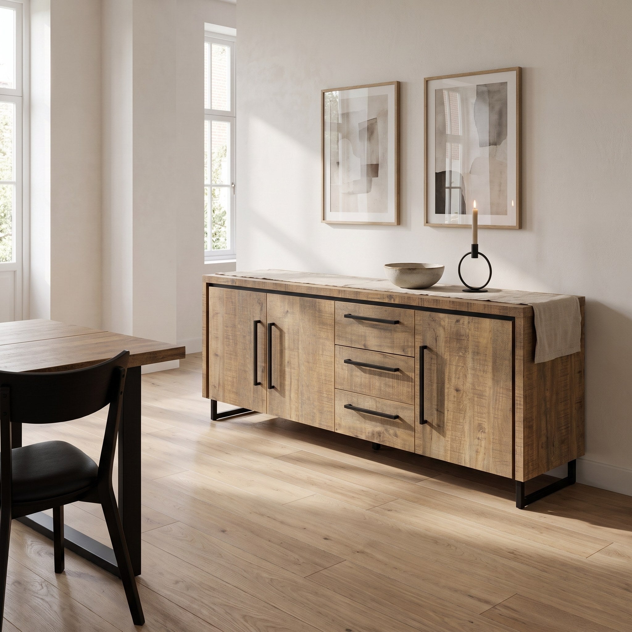 Dressoir Charly 225 cm in mango Lamulux in een moderne eetkamer