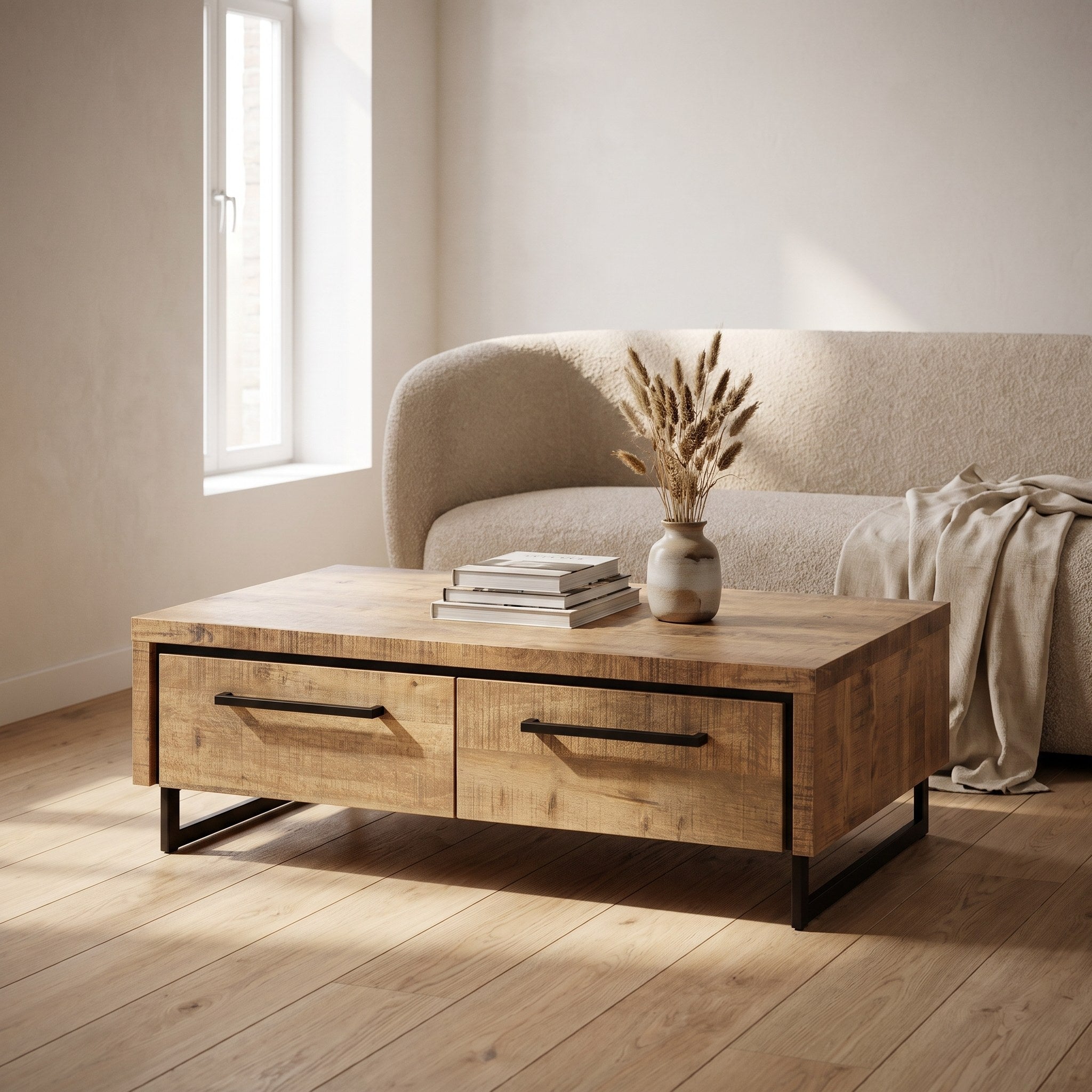 Salontafel Charly 135 cm in mango Lamulux in een moderne woonkamer